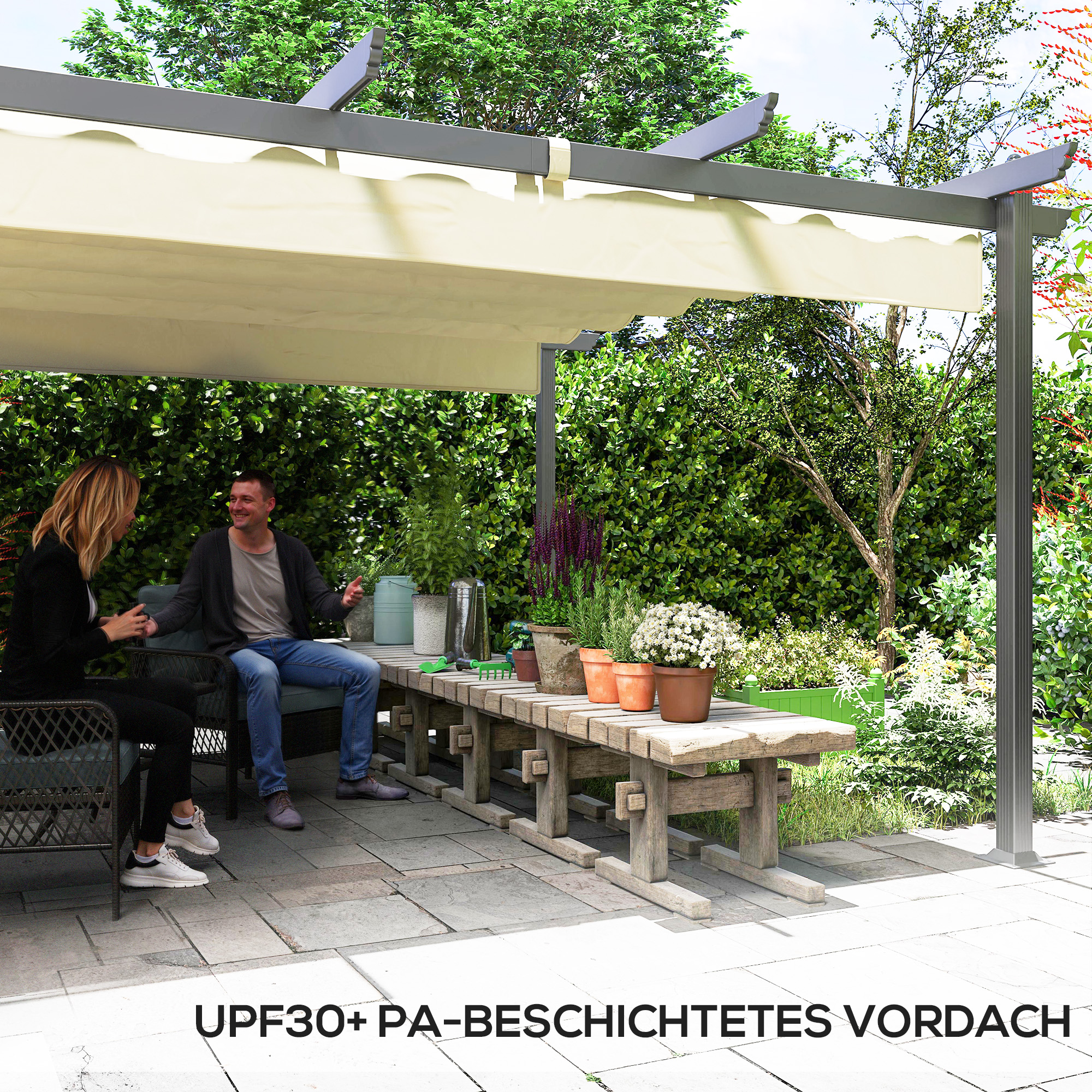 Verstellbare Garten-Pergola, Pavillon mit Aluminium-Rahmen, Outdoor-Baldachin, für Garten, Balkon, Terrasse, Beige