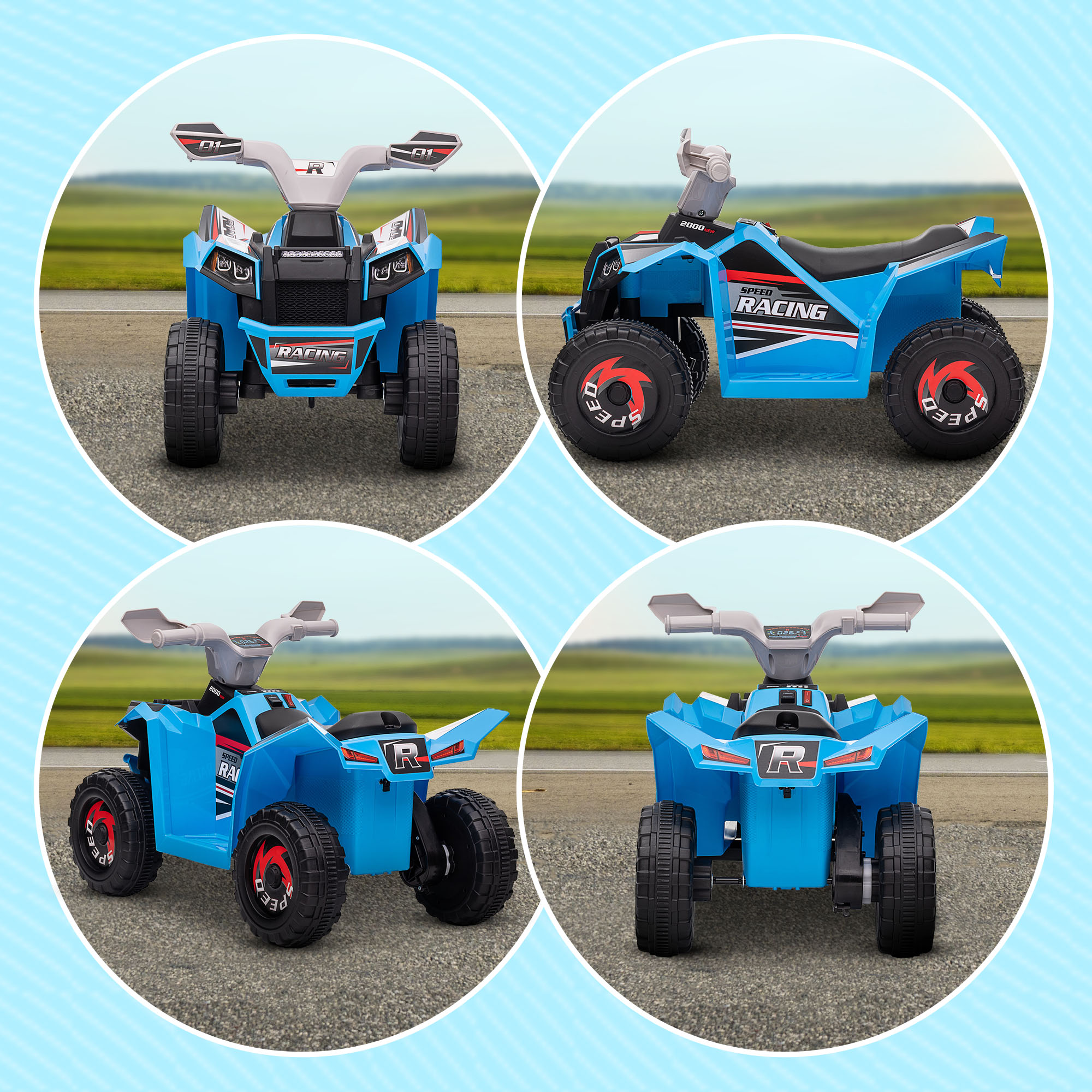 Elektro-Kinderquad, 2,5 km/h, Vorwärts- & Rückwärtsgang, für 18-36 Monate, Blau