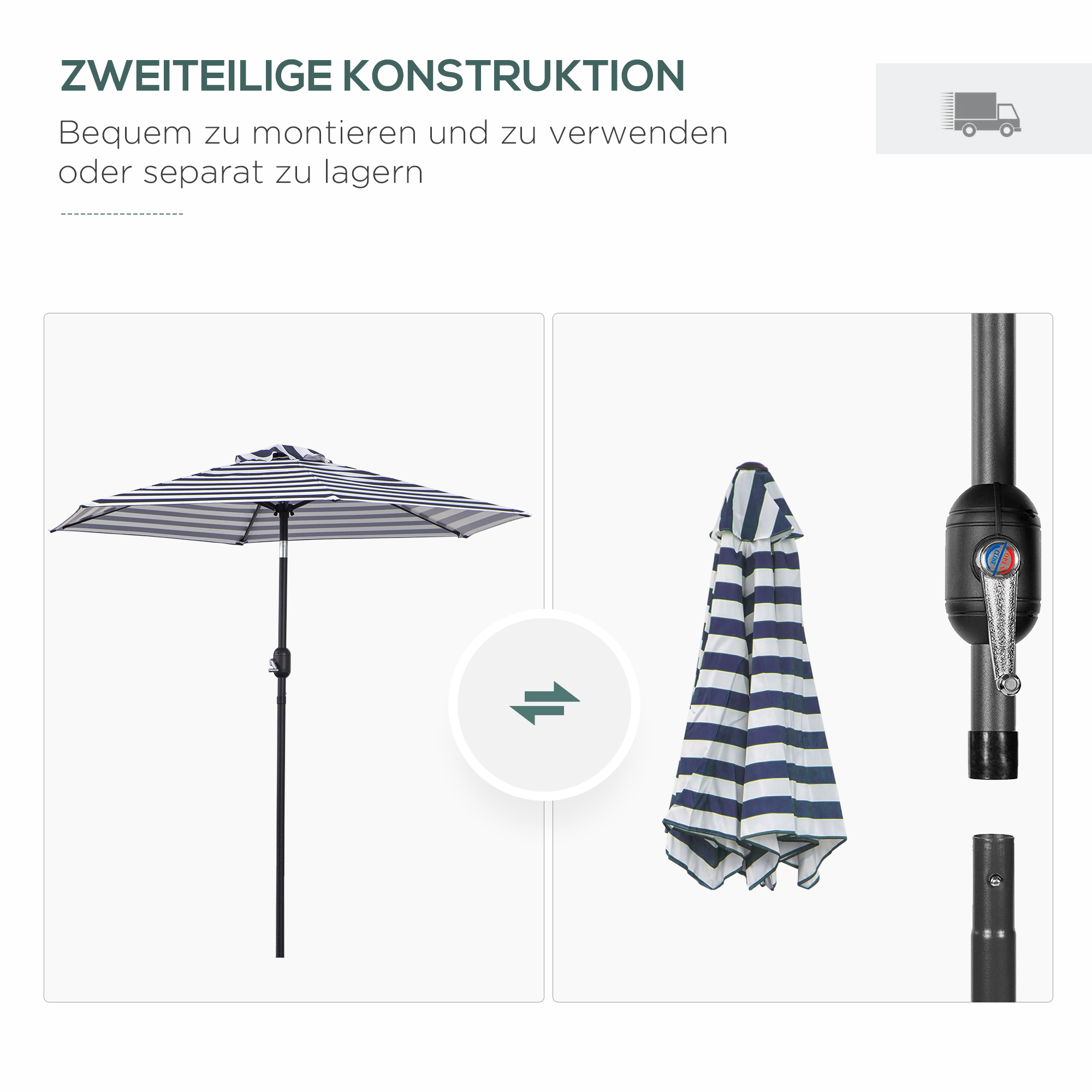 Sonnenschirm Gartenschirm Terrassenschirm Gestell Stahl im Freien Blauer Streifen Ø230 x 216 cm