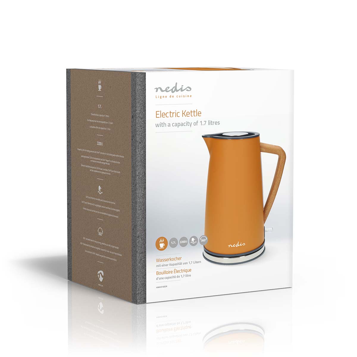 Wasserkocher | 1.7 l | Soft-Touch | Orange | Um 360 Grad drehbar | Verdecktes Heizelement | Strix Controller | Boil-dry protection