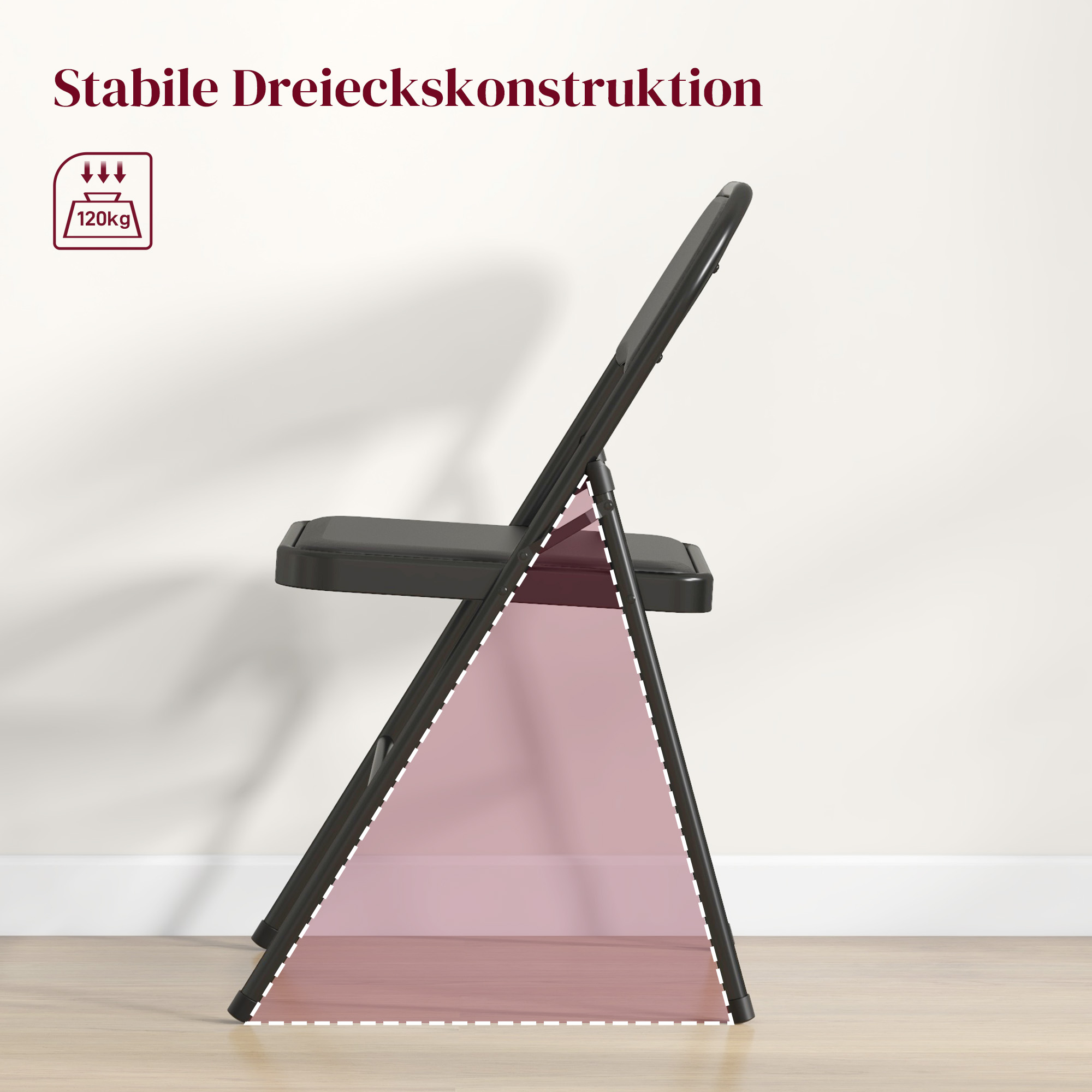 2er-Set Klappstühle, Tragbare Bürostühle, Metallbeine, Faltstuhl für Büro, Empfang, Wartezimmer, Kunstleder, Schwarz