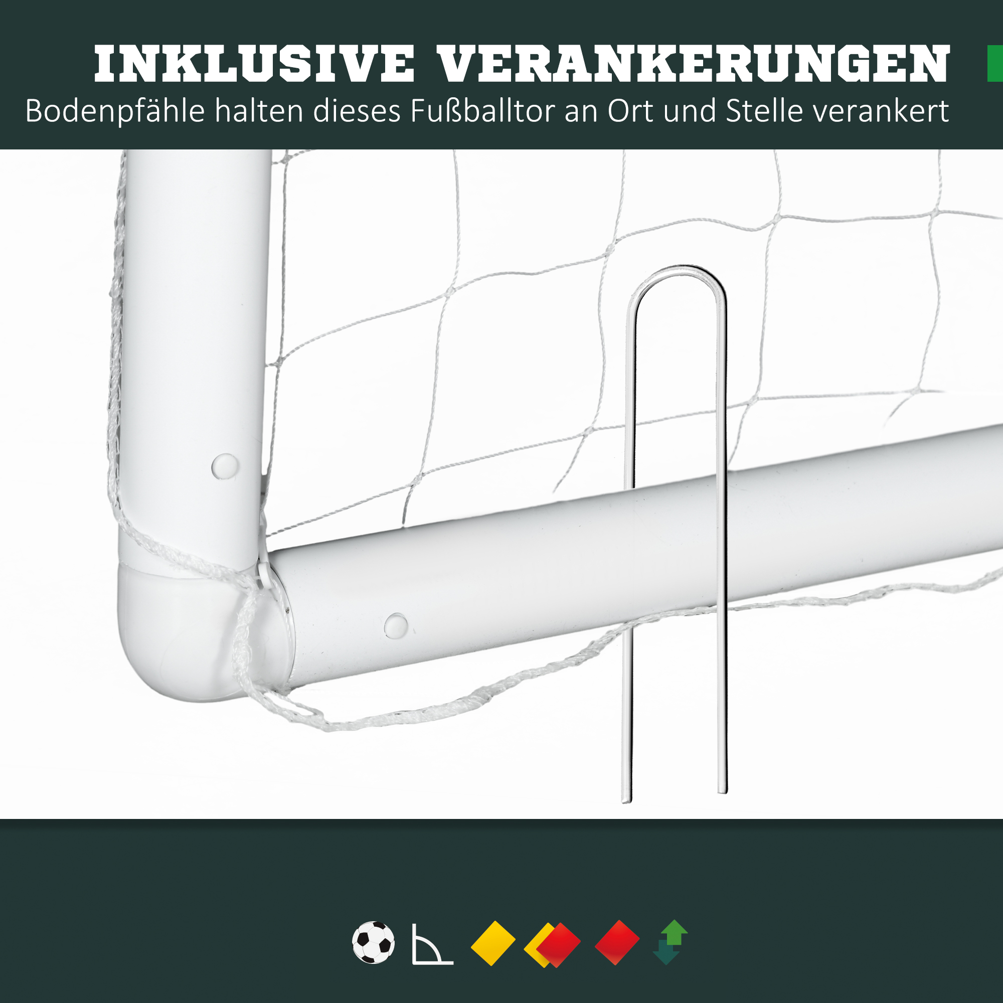 Fußballtor, robustes Netz, Kunststoff-Rahmen, Heringe, 300L x 120B x 200H cm, Weiß