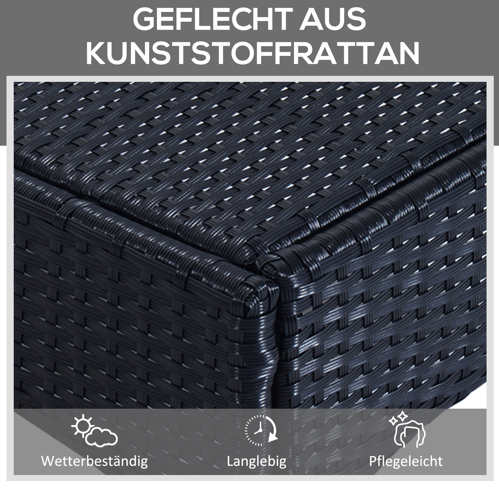 Sonnenliege Gartenliege Tisch 3er-Set Gartenmöbel, Polyrattan+Metall Schwarz+Cremeweiß