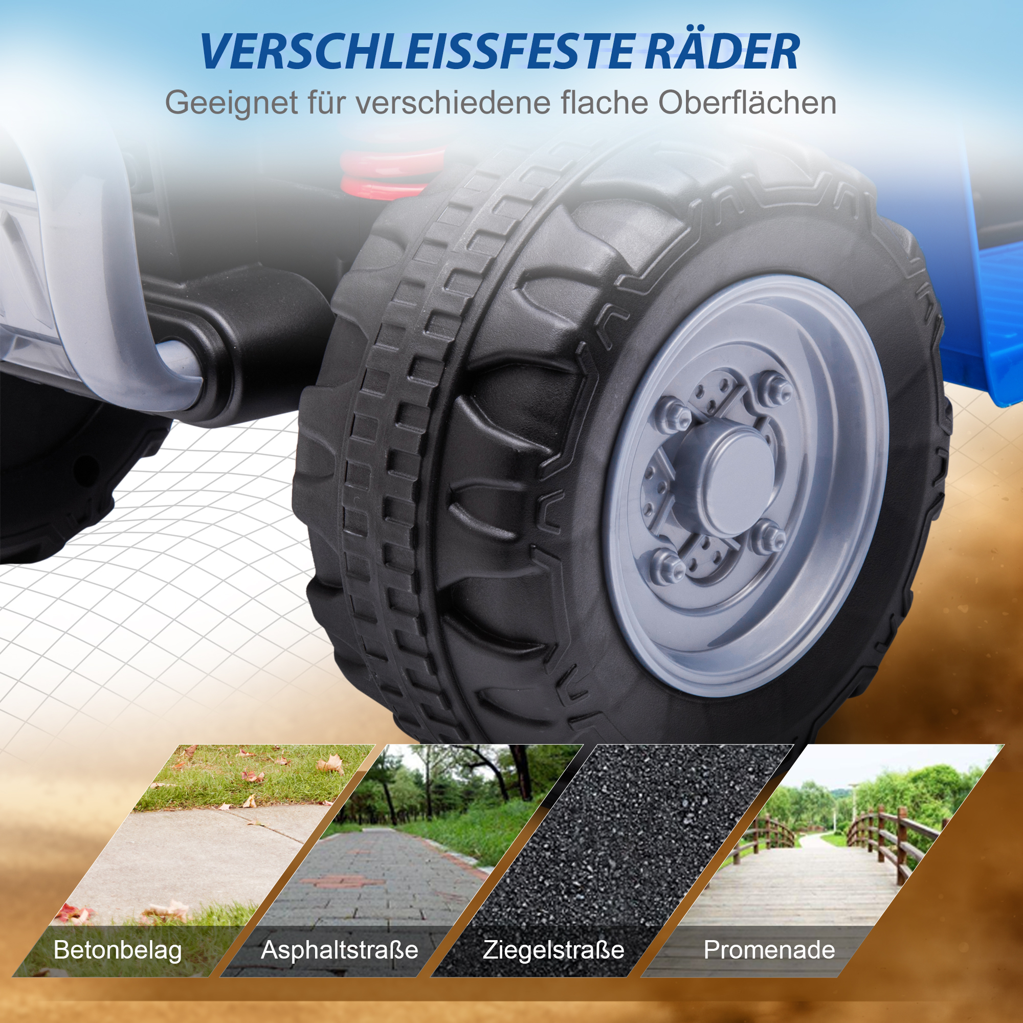 Kinderquad, LED-Licht, Hupe, breite Reifen, bequemer Sitz, rutschfeste Griffe, Blau