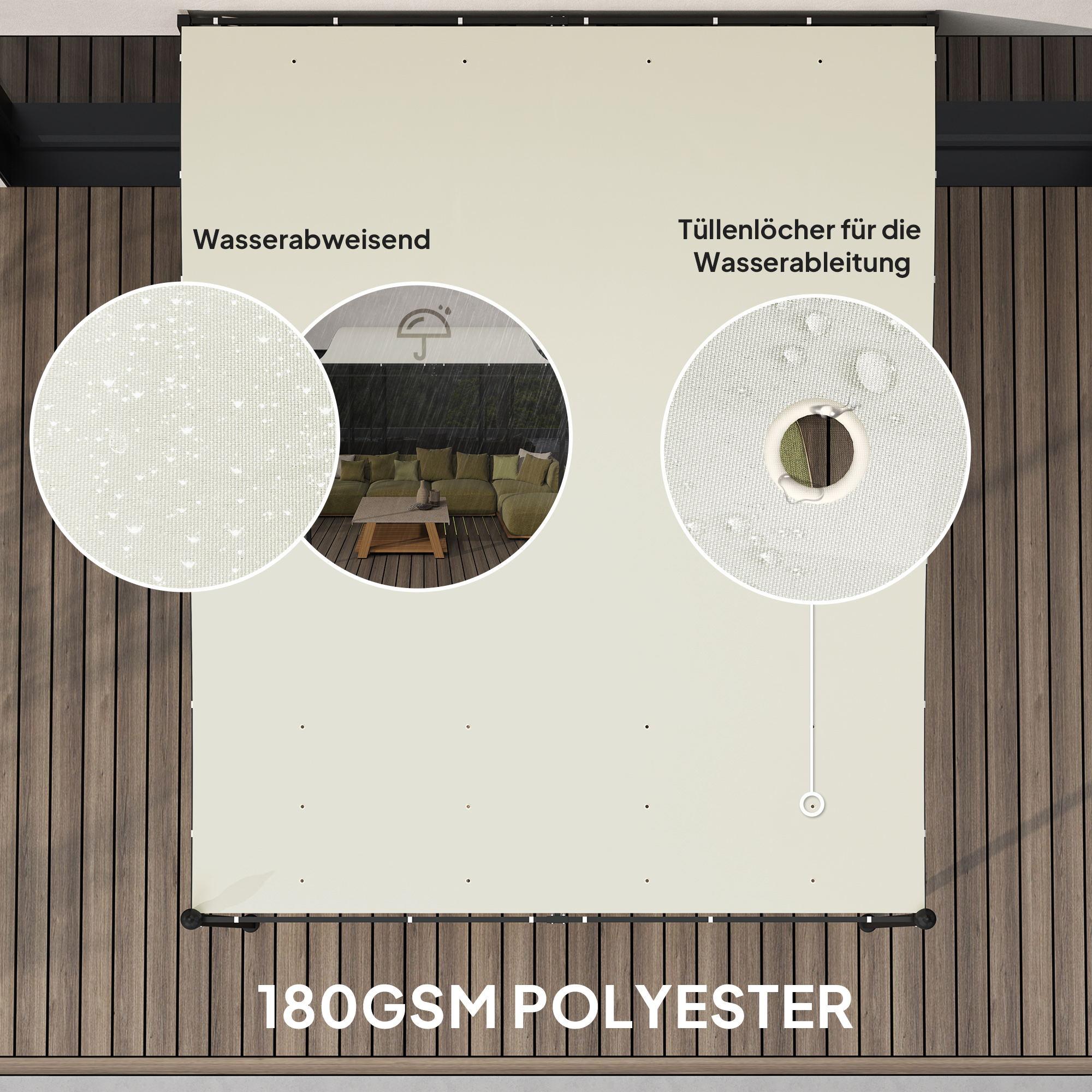 2,5 x 3 m Pergola, Wandmontierter Garten-Pavillon, wasserbeständig, Metallrahmen, Ablauflöcher, Schattendach, Cremeweiß