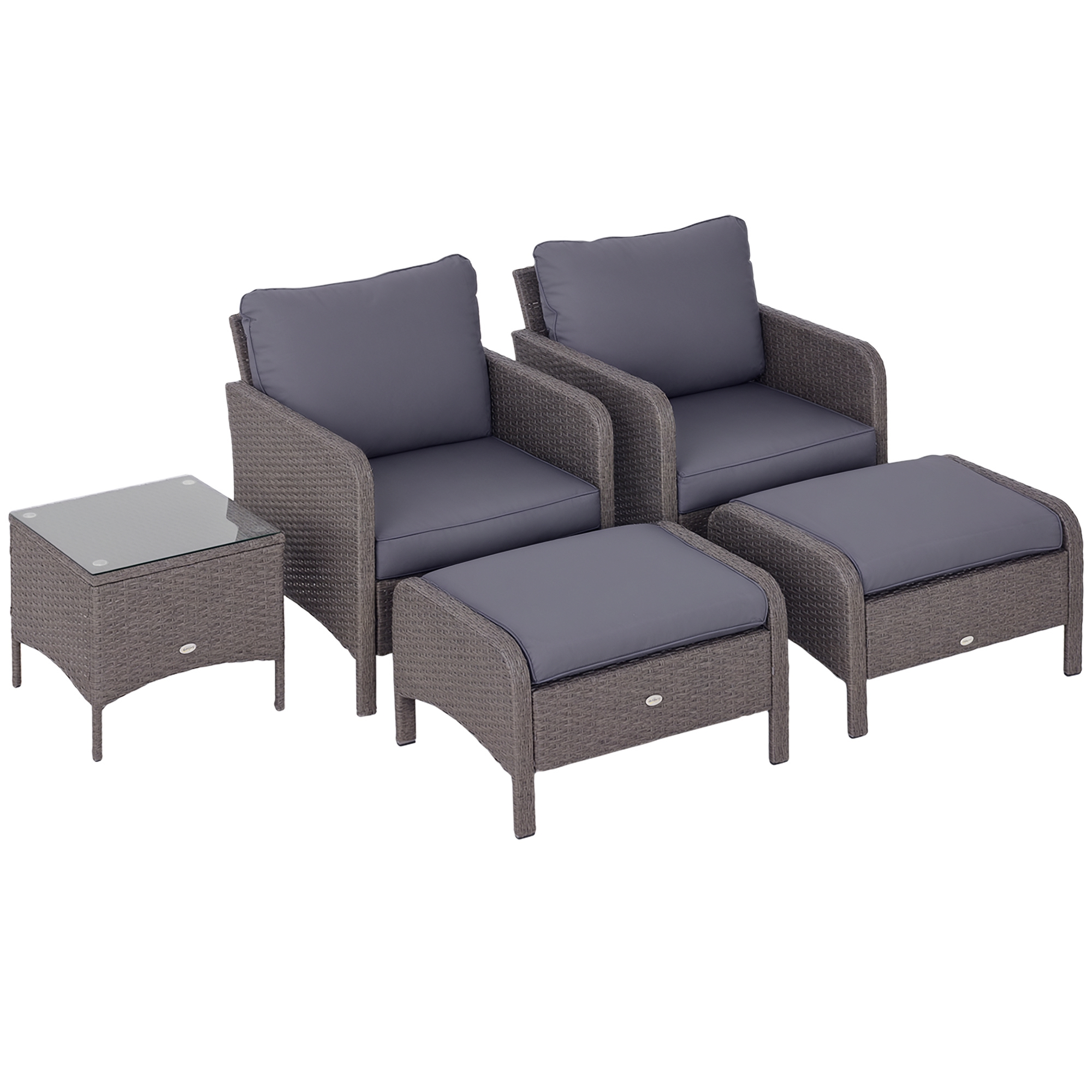 5-tlg, Polyrattan Gartenmöbel Sitzgruppe Gartenset Sofagarnitur Garnitur Lounge mit Kissen Dunkelgrau 2 x Sessel 1 x Couchtisch 2 x Hocker