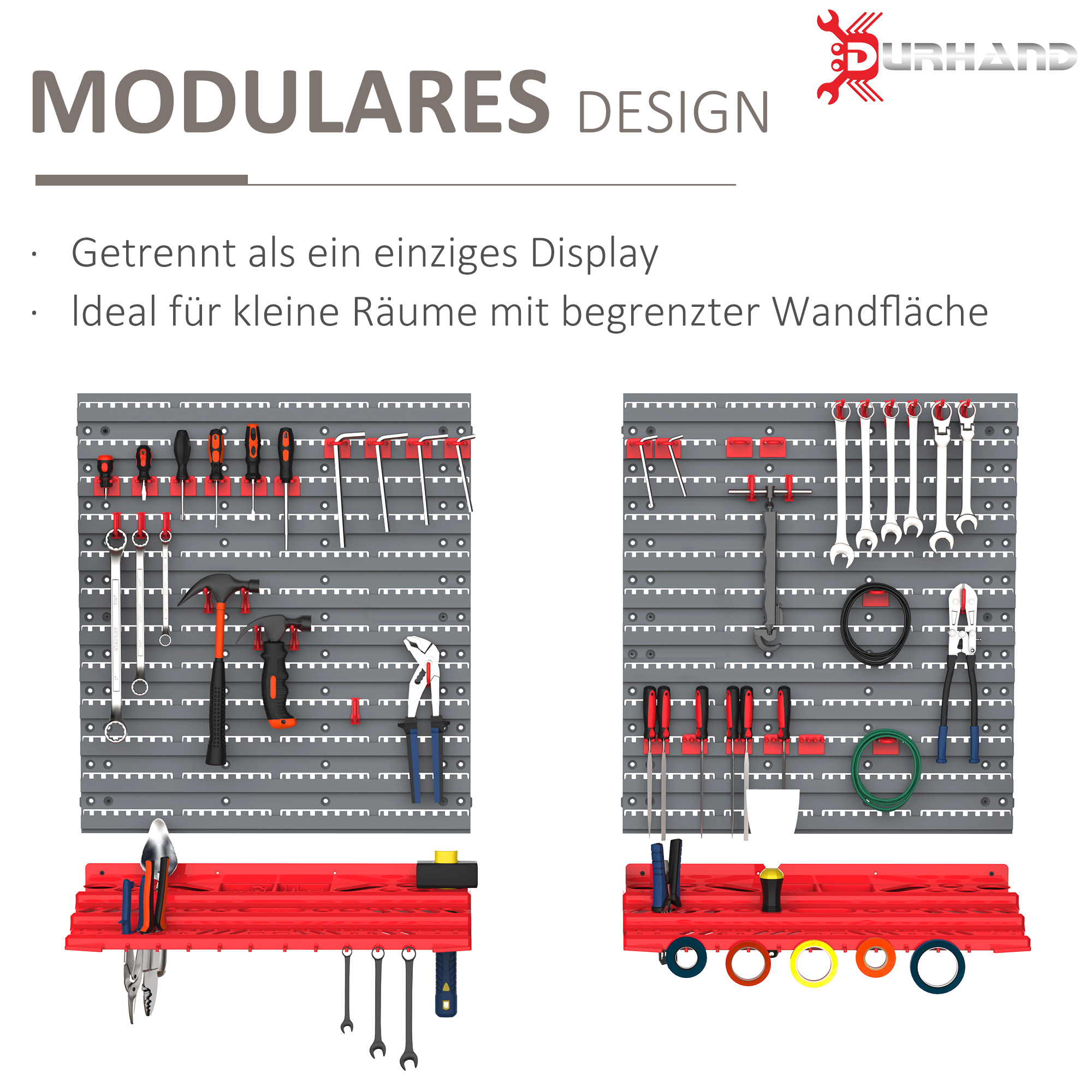 Werkzeuglochwand Wandregal 54 tlg Werkzeughalter Werkzeugwand für Werkstatt Sichtlagerkästen Hakenset PP Grau+Rot 95,5 x 23 x 53,5 cm