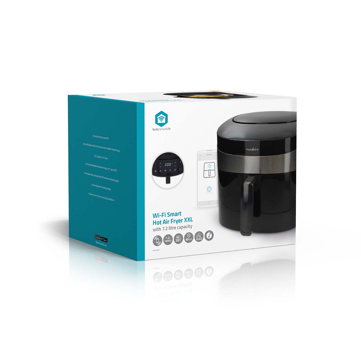 SmartLife Heißluftfritteuse | Wi-Fi | 7,2 l | Timer: 60 min | Anzahl voreingestellter Programme: 8 | Digital | Android / IOS | schwarz