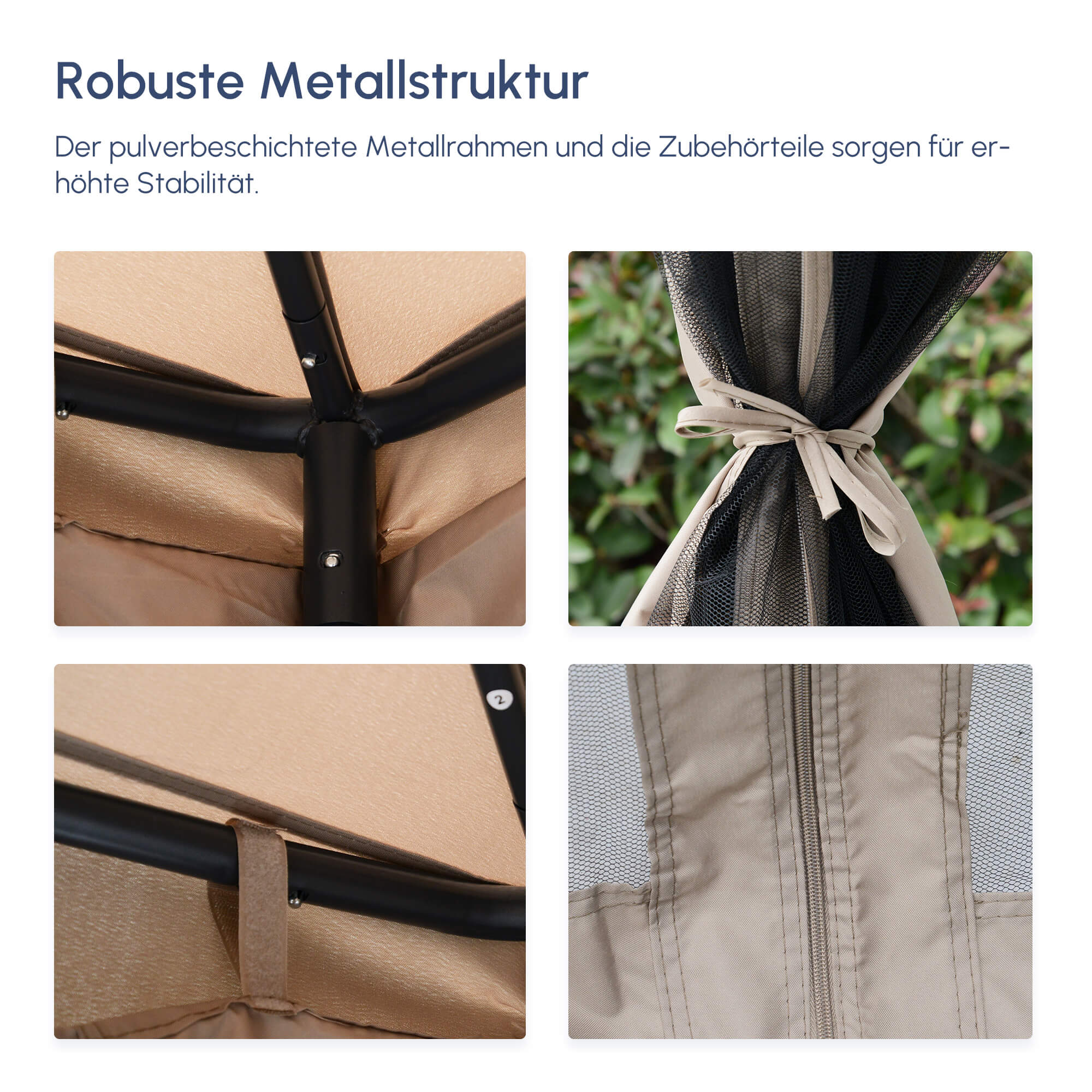 Gartenpavillon Pavillon Gartenzelt Festzelt Partyzelt mit 4 x Seitenwand wetterfest Metall + Polyester Grau 2,94 x 2,94 x 2,65 m