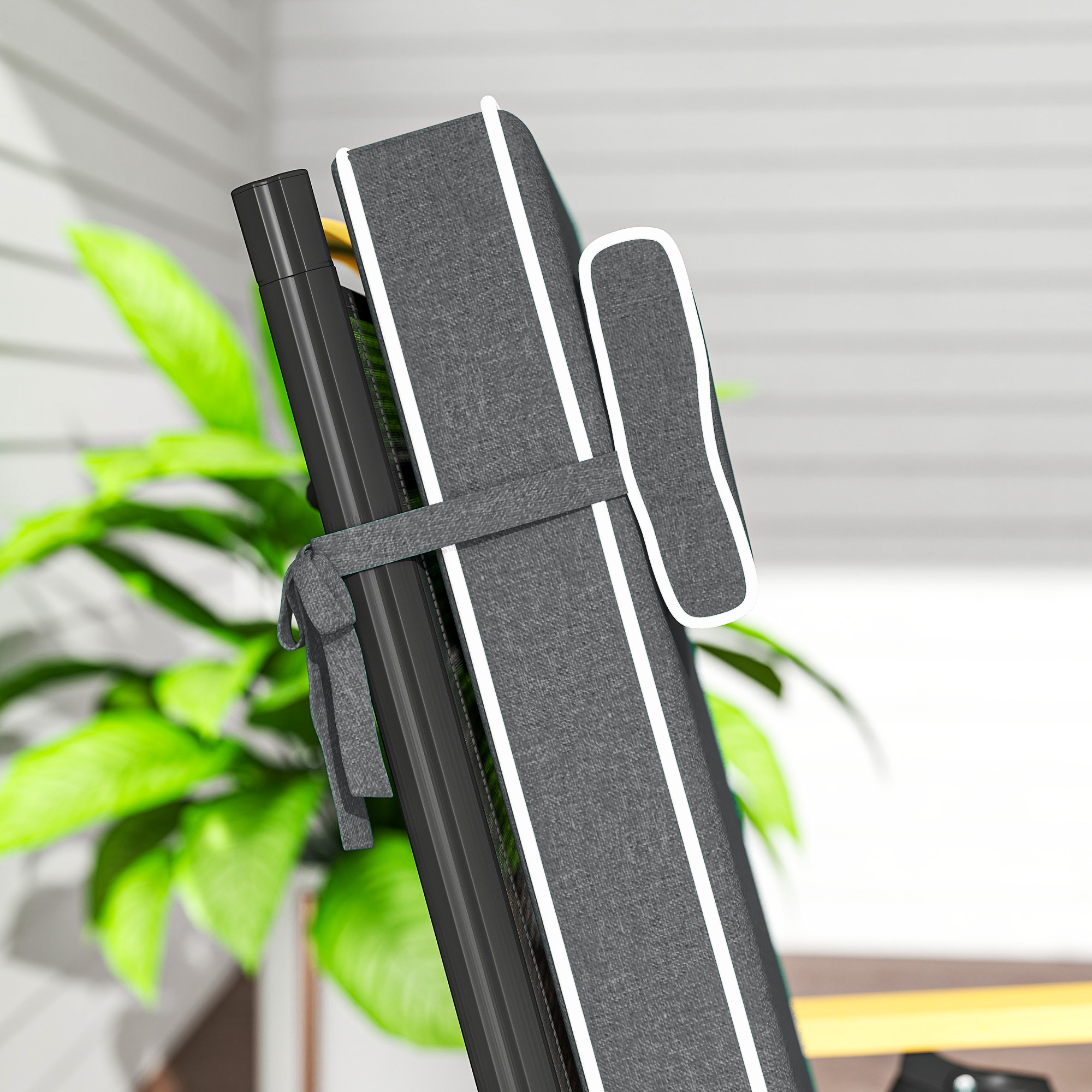 Sitzkissen 120 x 47 x 9,5 cm wasserabweisend Stuhlkissen mit Bändern, Kopfstütze, UPF50+ Dunkelgrau