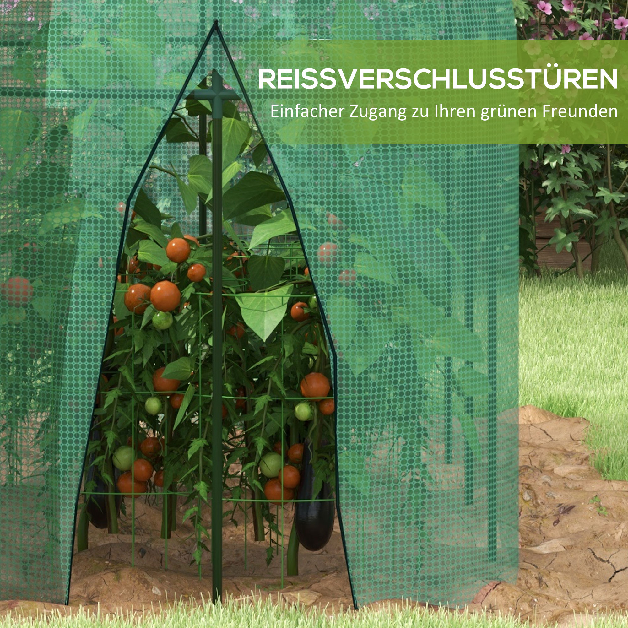 Vogelschutznetz, Metallgestell, Reißverschlusstür, einfacher Auf- und Abbau, 3 x 1 x 1,5 m, Grün