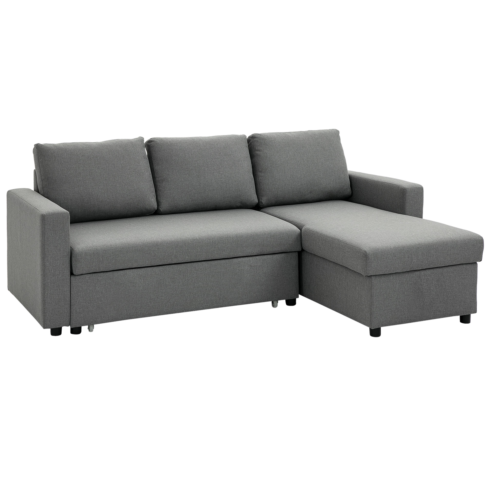 Ecksofa mit Schlaffunktion Stauraum Eckcouch mit Bettkasten Chaiselongue Schlafsofa Stoffsofa L-Form Leinen-Touch Hellgrau 211,5 x 146 x 85 cm