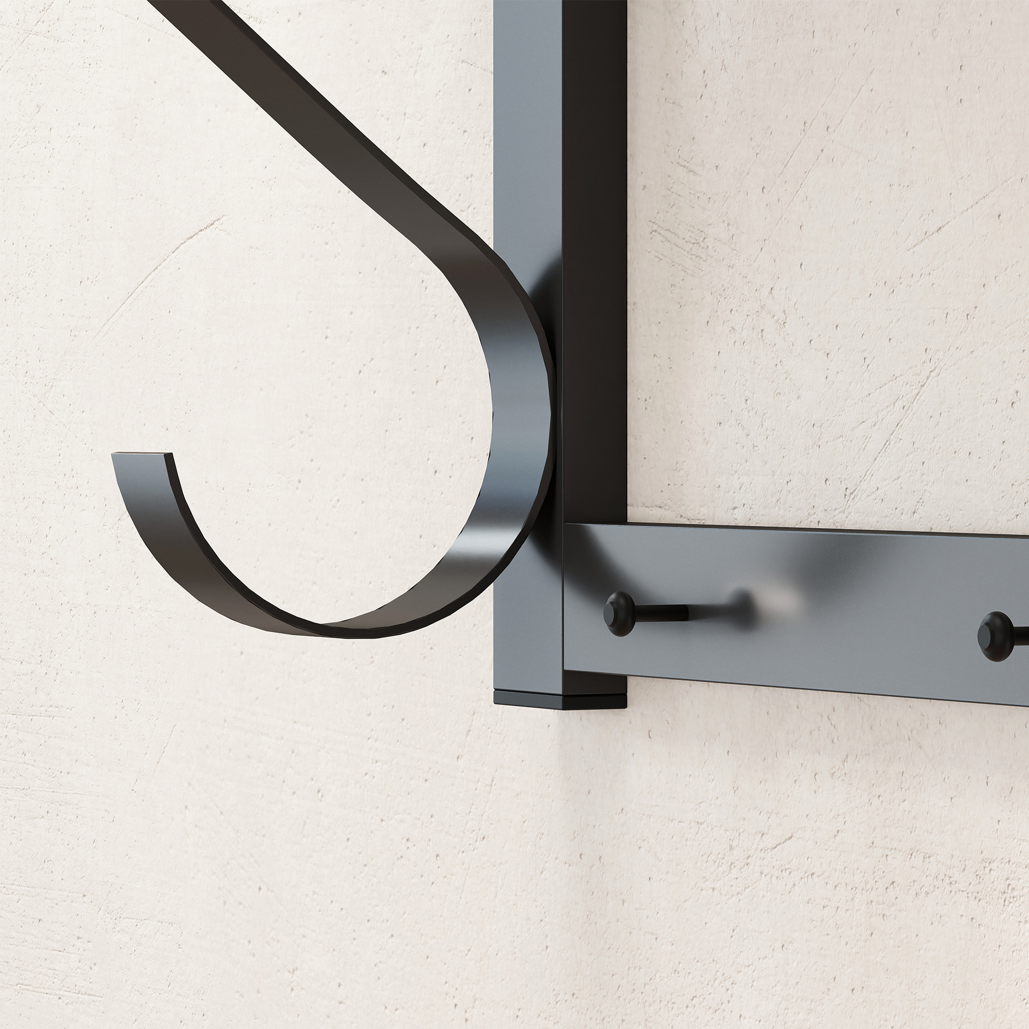 Wandmontierter Kleiderständer, Kleiderhaken, 5 Haken, oberes Fach, vielseitig, Grau