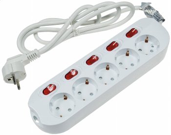 Steckdosenleiste mit Einzelschaltung, 5-fach, weiß, 1,5m Kabel
