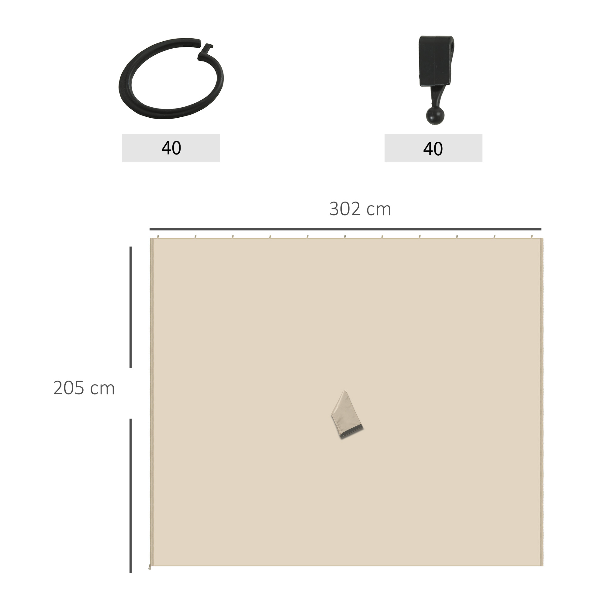 4 Ersatzvorhänge für 3x3m Pavillons, robust, für Stangen und Gleitschienen, doppelter Reißverschluss, beige