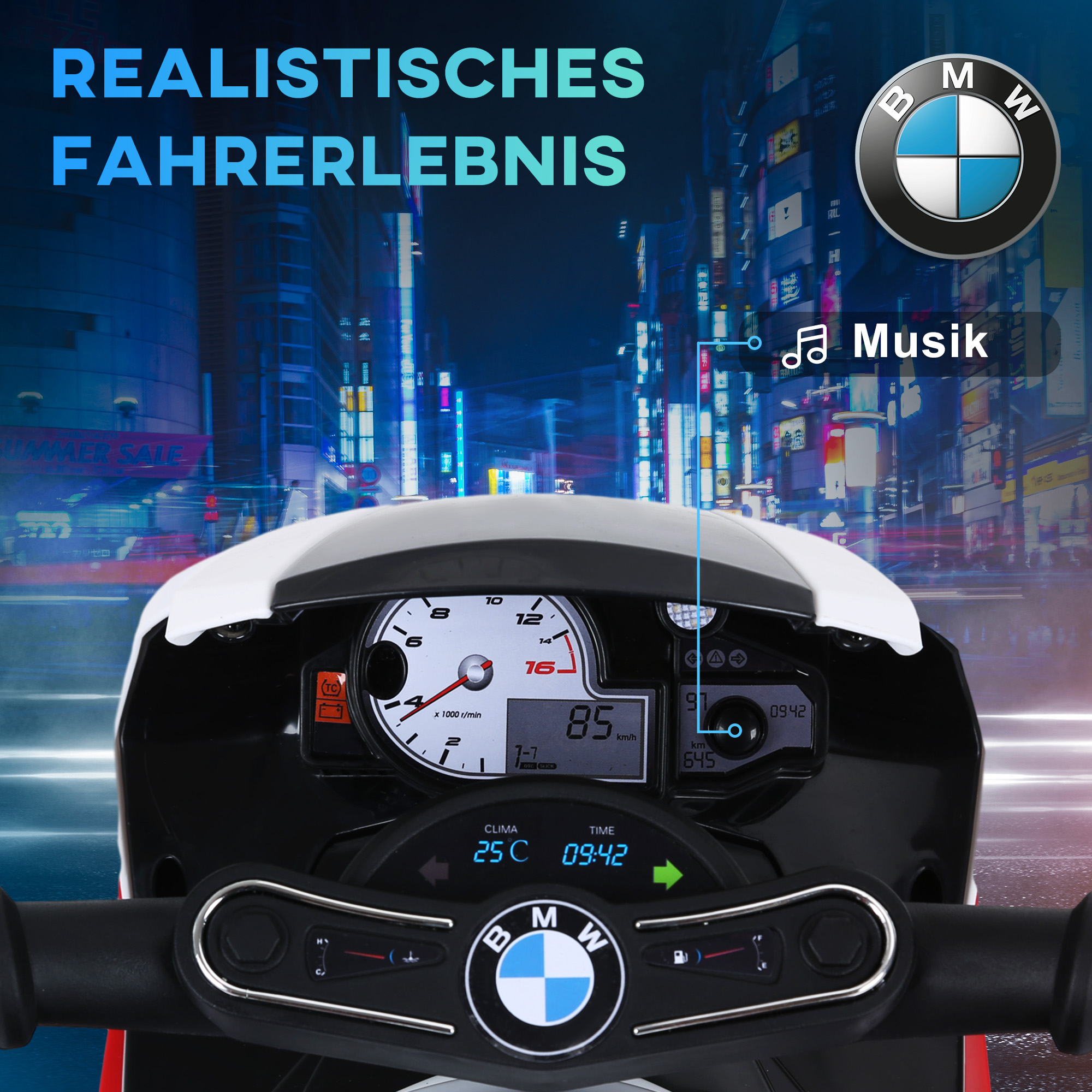 Elektro Kindermotorrad BMW S1000RR Elektromotorrad mit Musik, Scheinwerfer, Kinder Elektro Motorrad für Kinder von 18-36 Monaten Rot