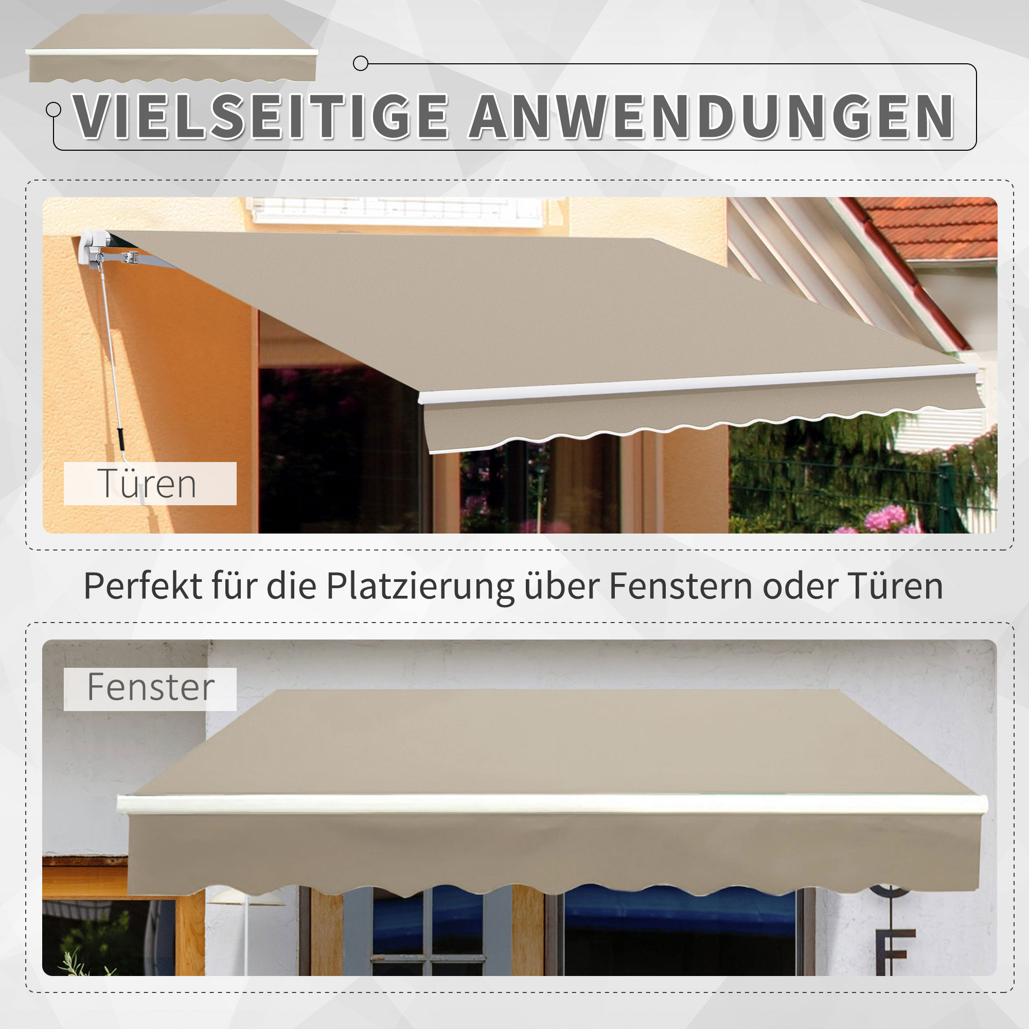 Gelenkarmmarkise Verstellbare Klemmmarkise Terrassenmarkise 3,95 x 3m Sonnenschutz mit Kurbel, Balkonmarkise, Beige