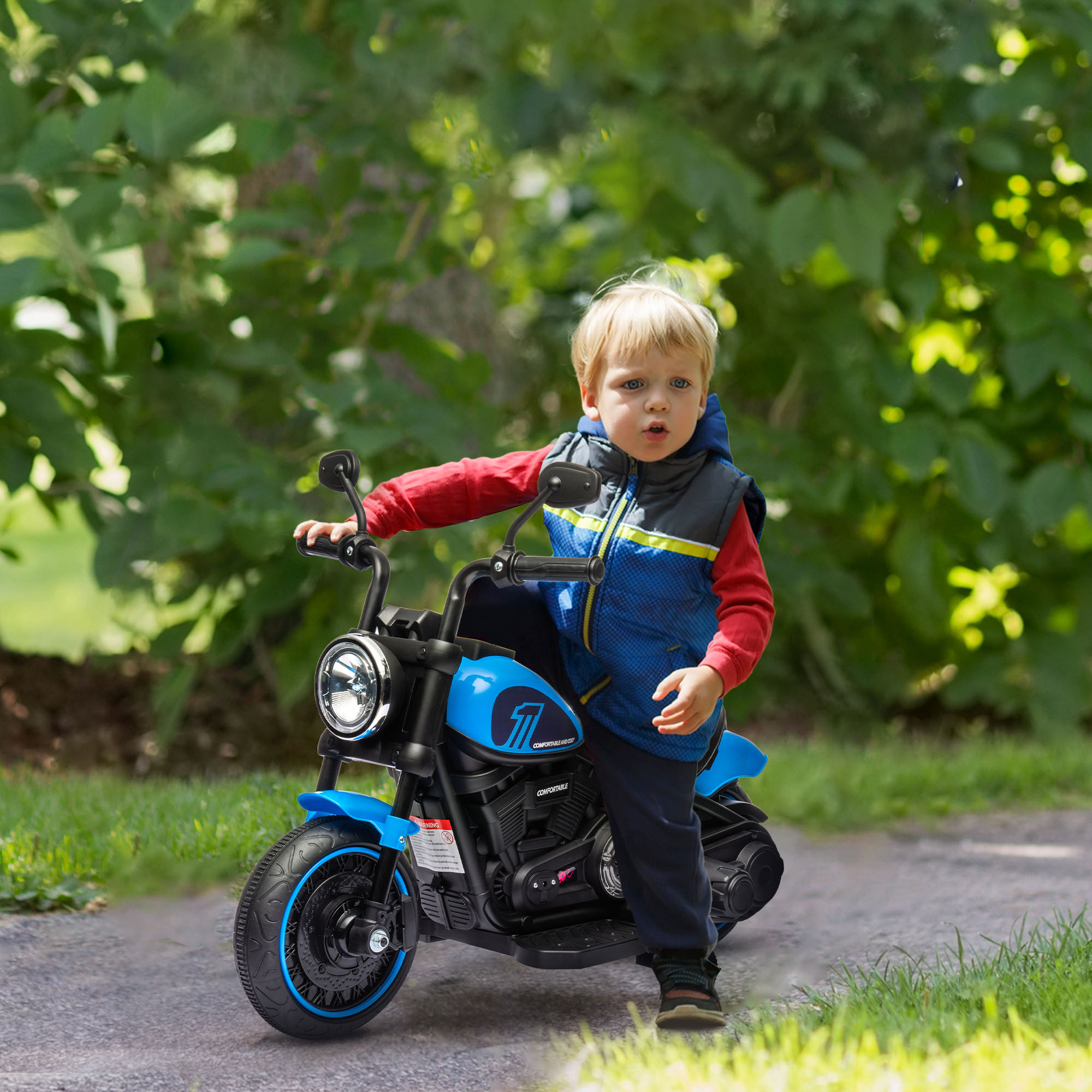 Elektro Kindermotorrad, Elektrisches Kinderfahrzeug, mit Scheinwerfer, 3 km/h, Blau + Schwarz