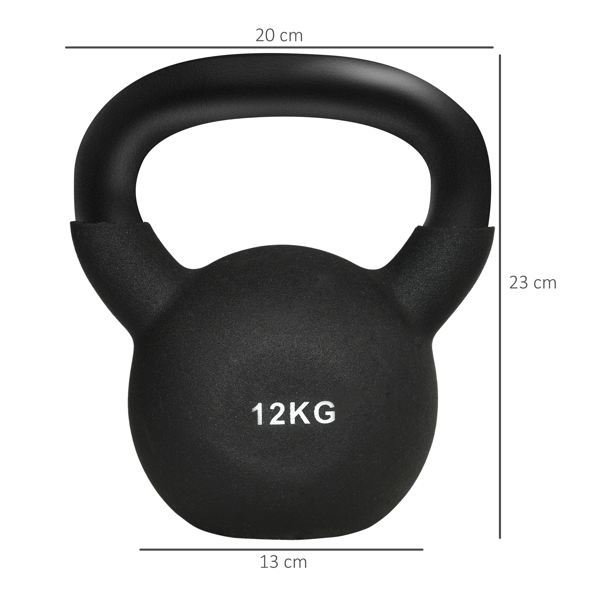 Kettlebell, Kugelhantel, 12 kg, mit Kunststoffummantelung, Stahl, schwarz 20 x 13 x 22cm