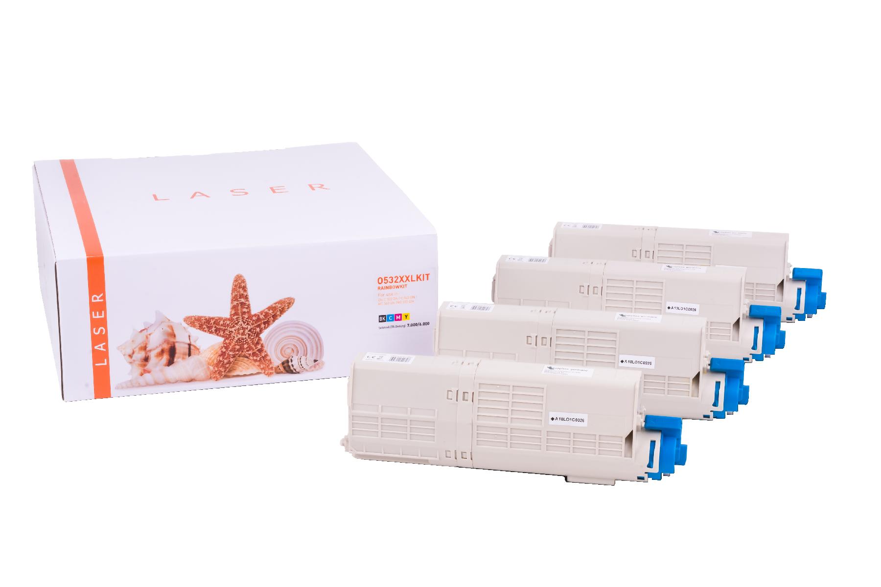C532XXLKIT alternativ Toner Rainbowkit für Oki / 4649060846490605 / BK7.000 / CMY6.000 Seiten