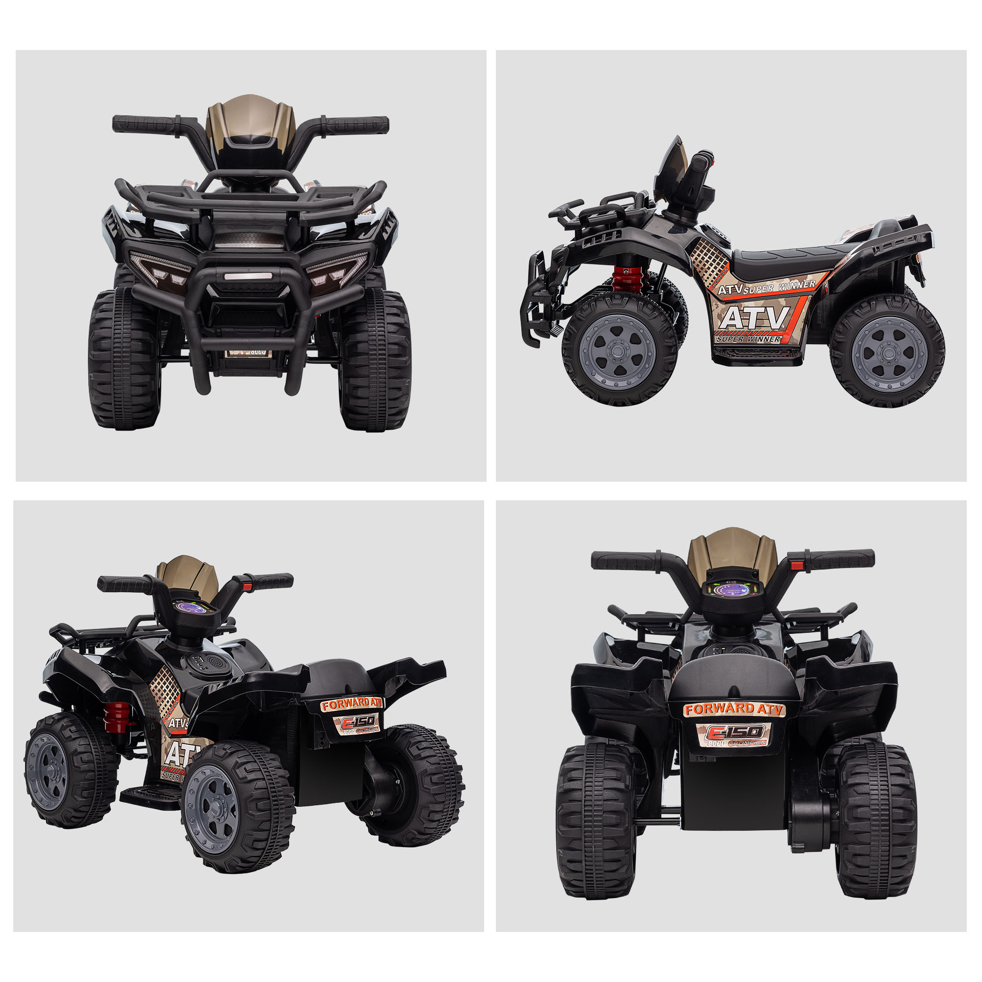 Kinderquad 6V Kinderquad mit Vorwärtsfunktion, Musik, Elektro-Quad für Kinder 1,5-3 Jahre Schwarz