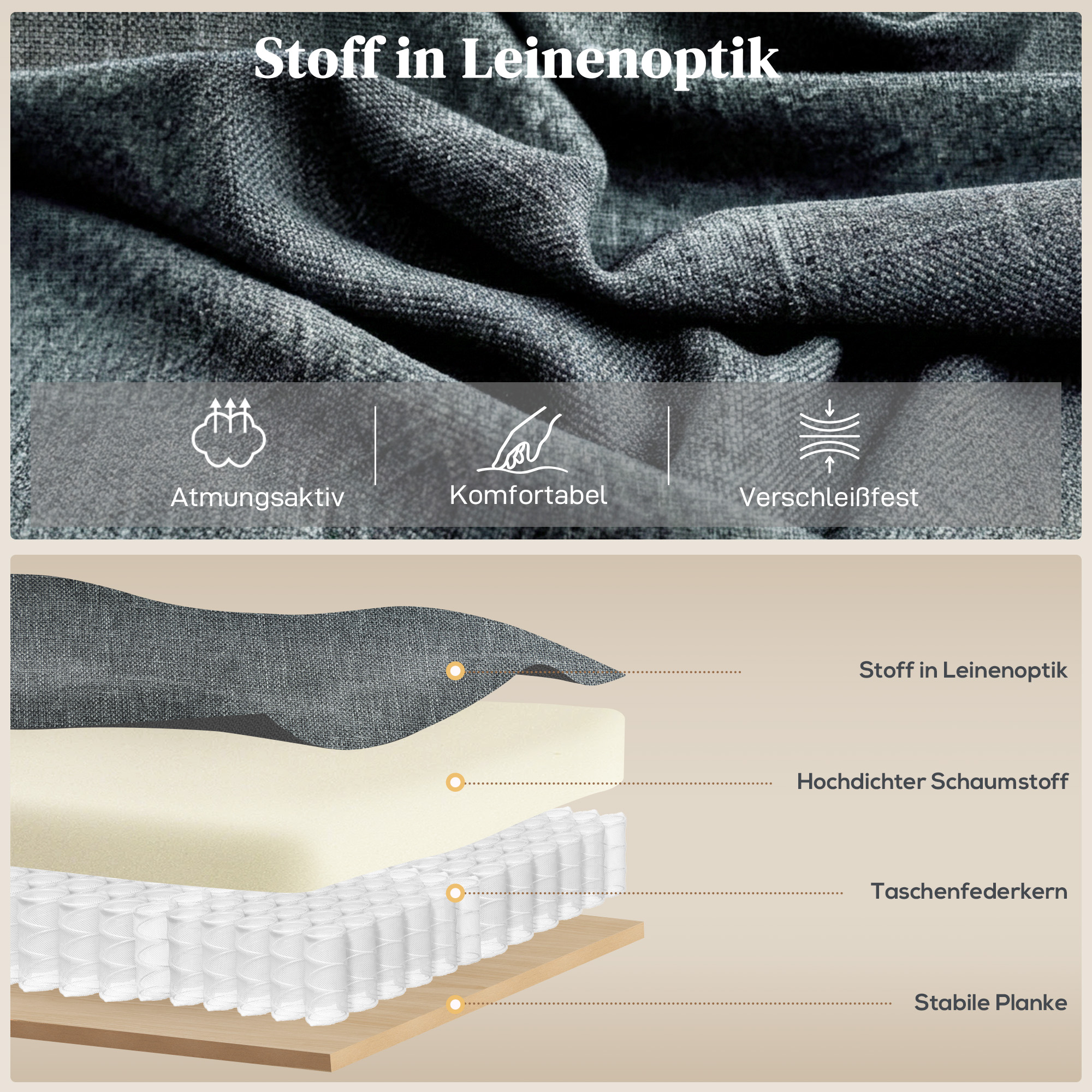 Massagesessel mit Aufstehhilfe, Relaxsessel, Vibrationsköpfe, mit Neigefunktion, Leinenoptik, Grau