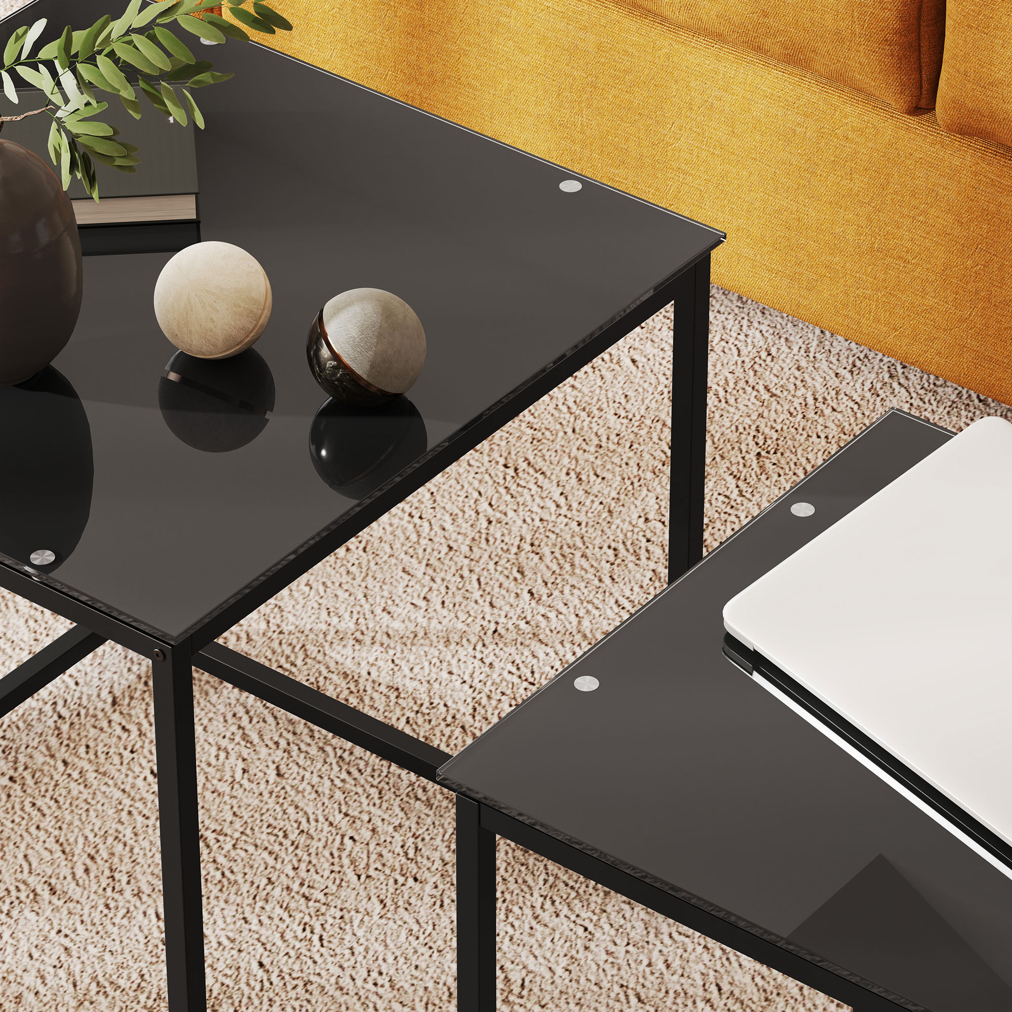 2er-Set Beistelltische, modernes Design, stapelbar, Glastisch, Schwarz