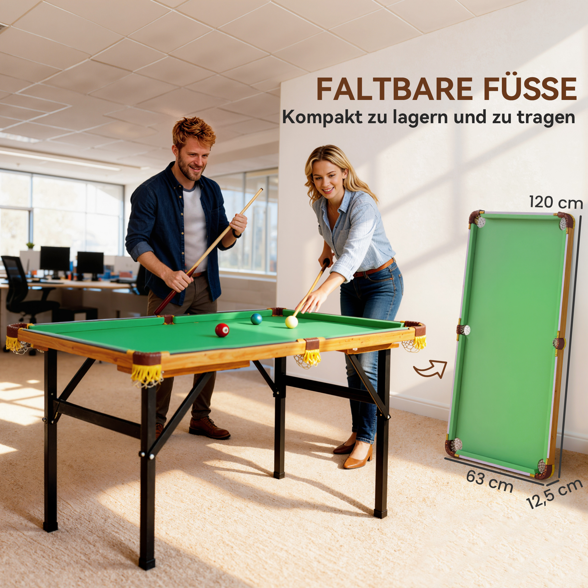 Klappbarer Billardtisch, Mini-Billiard-Tisch, 2 Queues, 16 Kugeln, Dreieck, Bürste, Grün