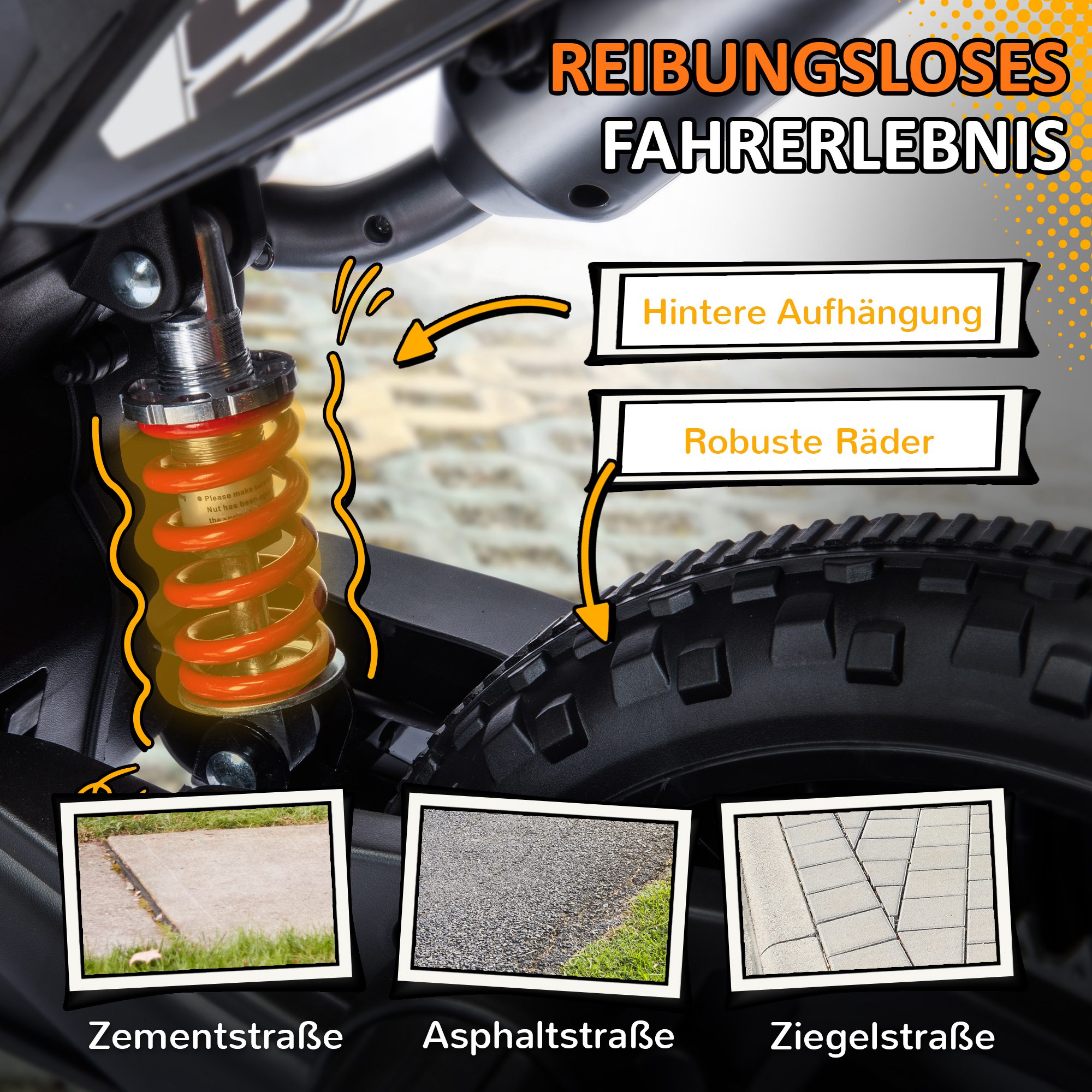 12V Kinder-Motorrad mit Stützrädern, LED-Lichtern, Musik, USB, Elektro-Motorrad für Jungen und Mädchen, Gelb