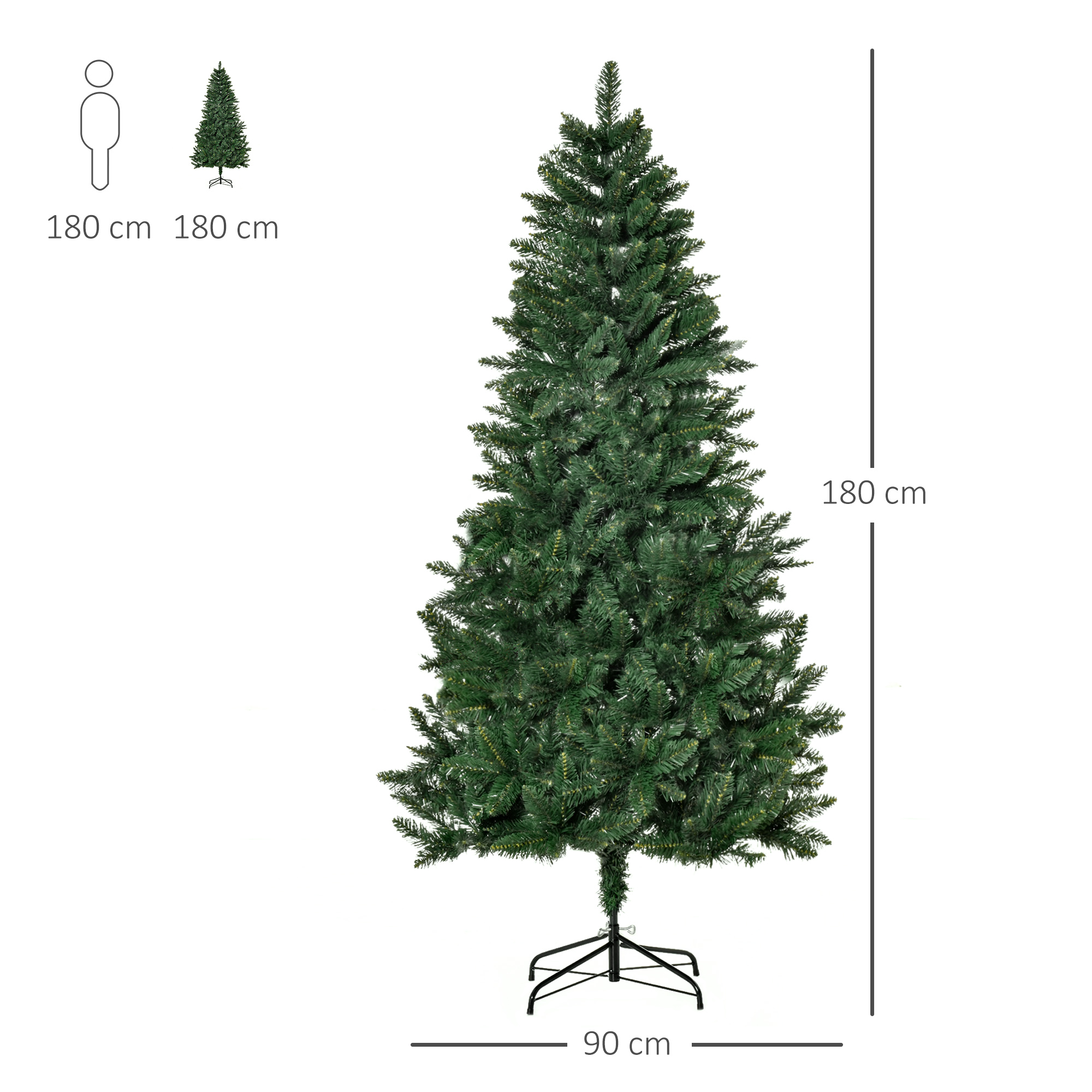 Weihnachtsbaum 180 cm Kieferbaum künstlich mit 724 Zweigen Metallständer für drinnen