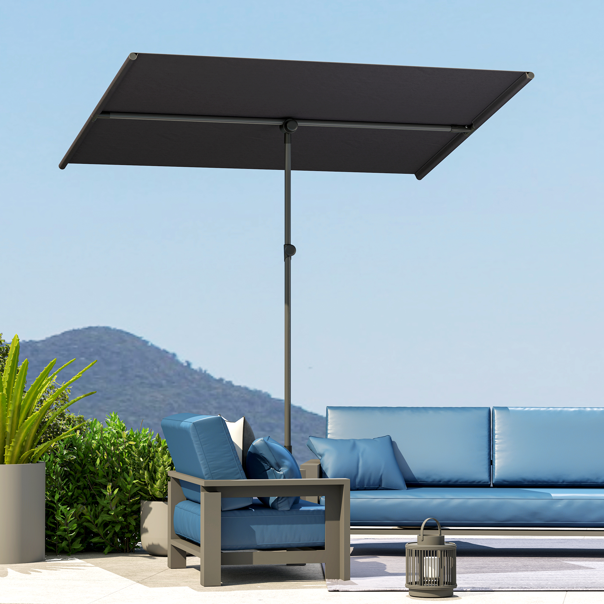 Sonnenschirm 180 Grad drehbar Höhenverstellbar Gartenschirm mit Aluminium-Mast 150x205cm Dunkelgrau