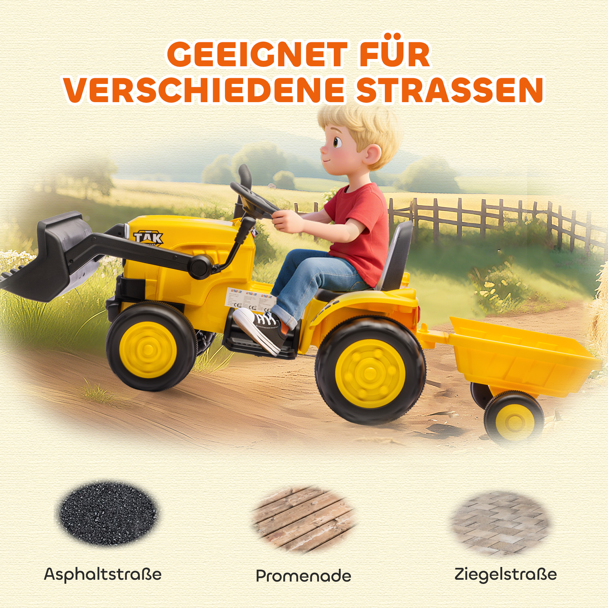 Spielzeugbagger mit Anhänger, 3-8 Jahre, Kunststoff, Stahl, Gelb