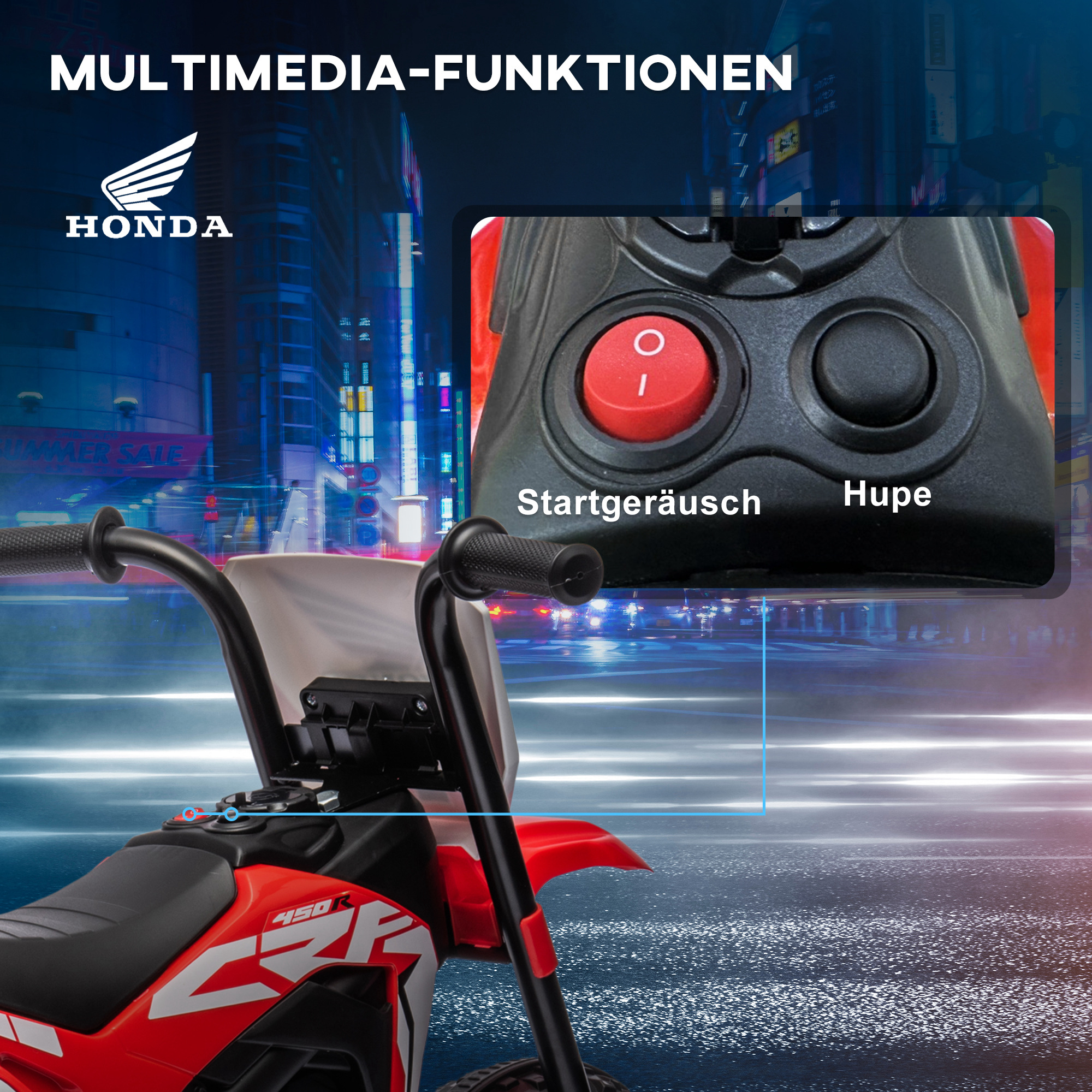 Elektro Kindermotorrad Honda, 3 km/h, Soundeffekte, für 18-36 Monate, Rot