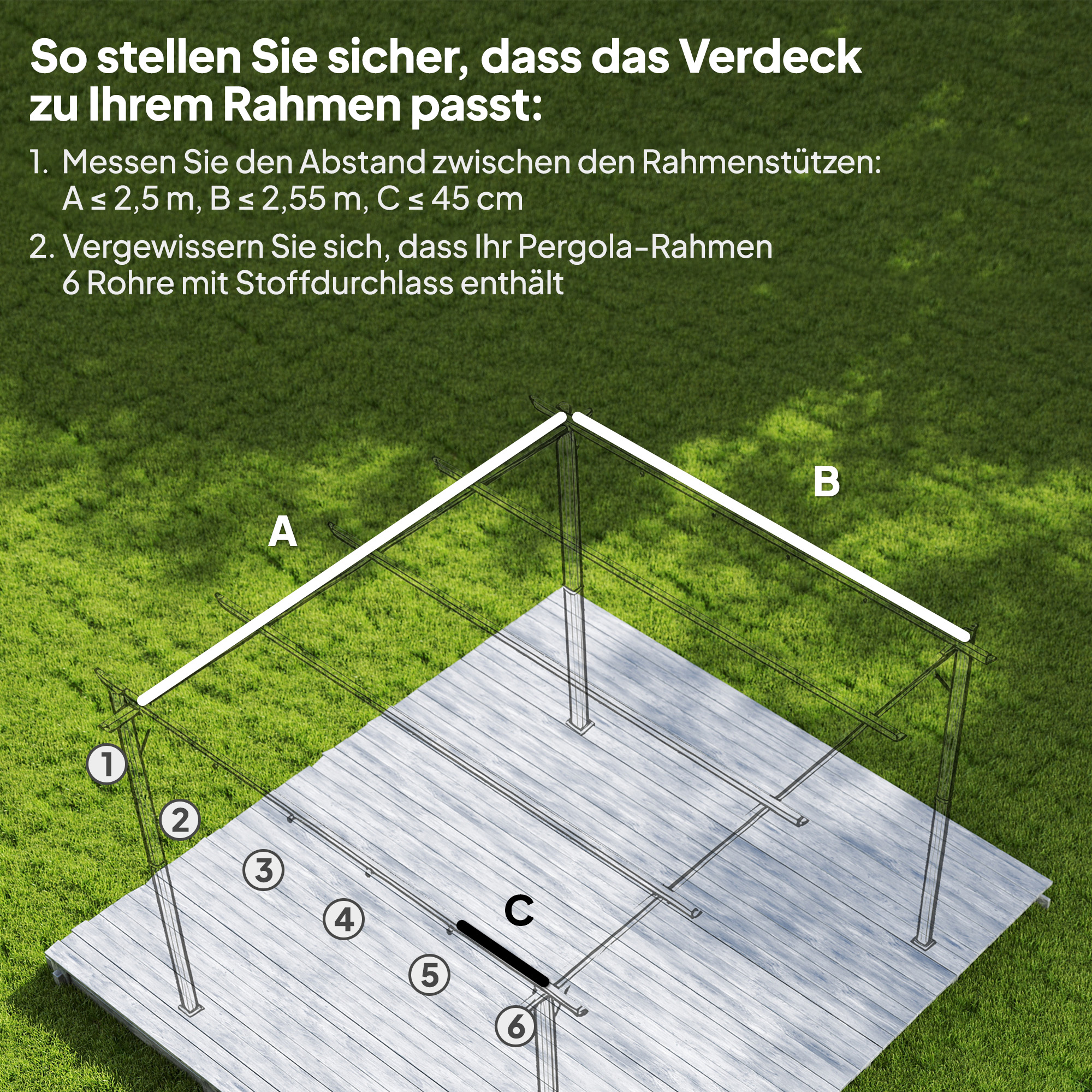 Ersatzdach für 3 x 3 m Pergola, einziehbar, mit Regenabflusslöchern, wetterfest, Polyester, Cremeweiß
