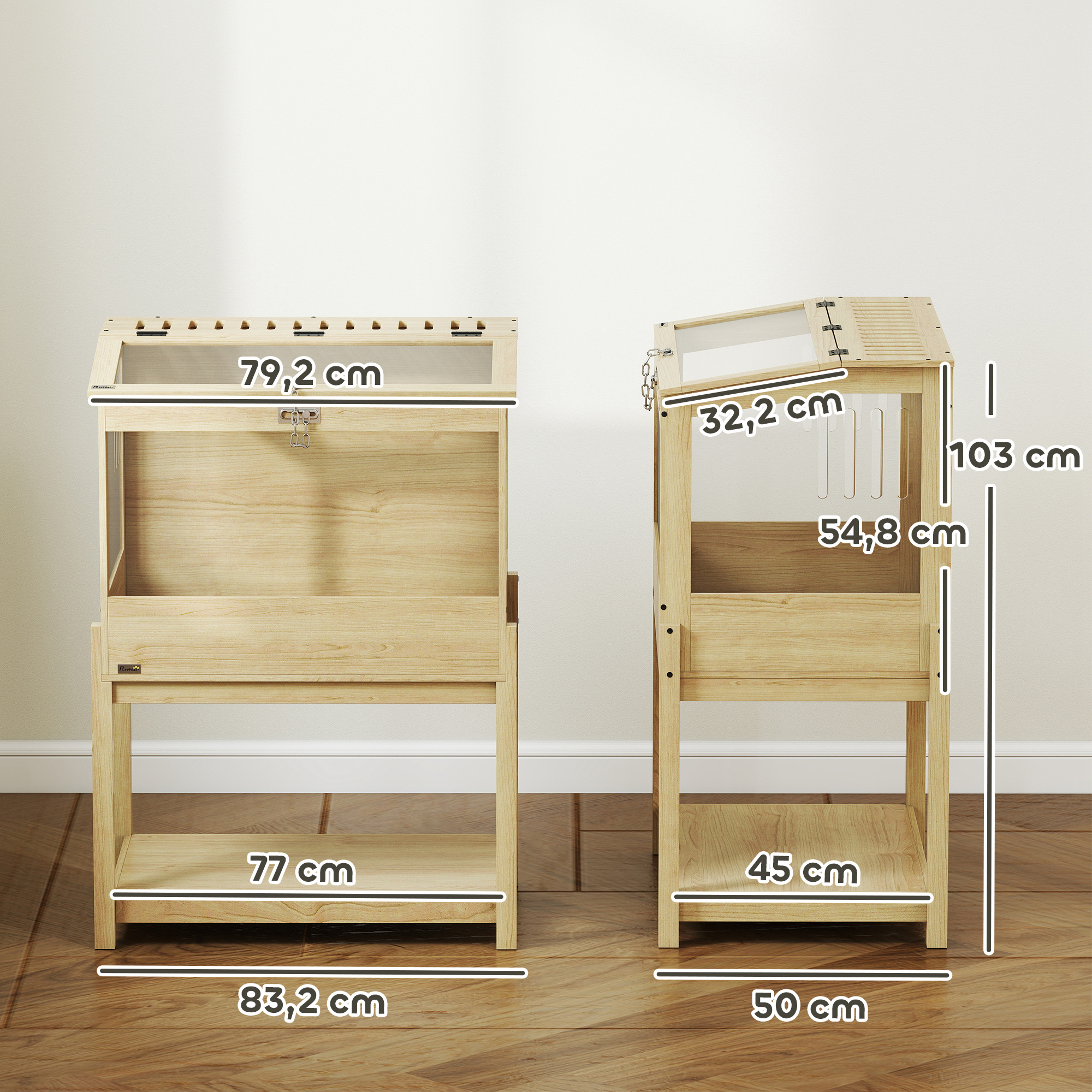 Hamsterkäfig 2 Etagen Nagerkäfig Kleintierkäfig mit klappbarem Deckel, groß 83,2 x 50 x 103 cm Naturholz