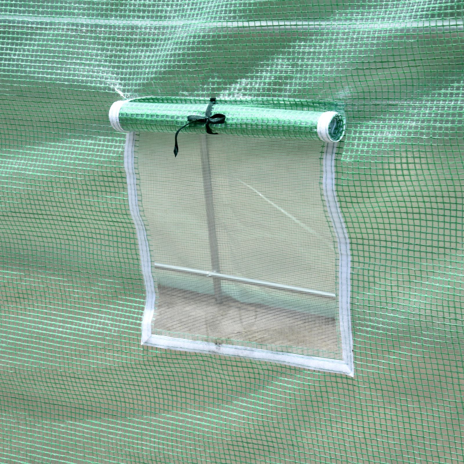 Rundbogen-Gewächshaus, 6 Netzfenster, transparente Folie, Metallrahmen, 3,95 x 1,95 x 1,90m, Grün