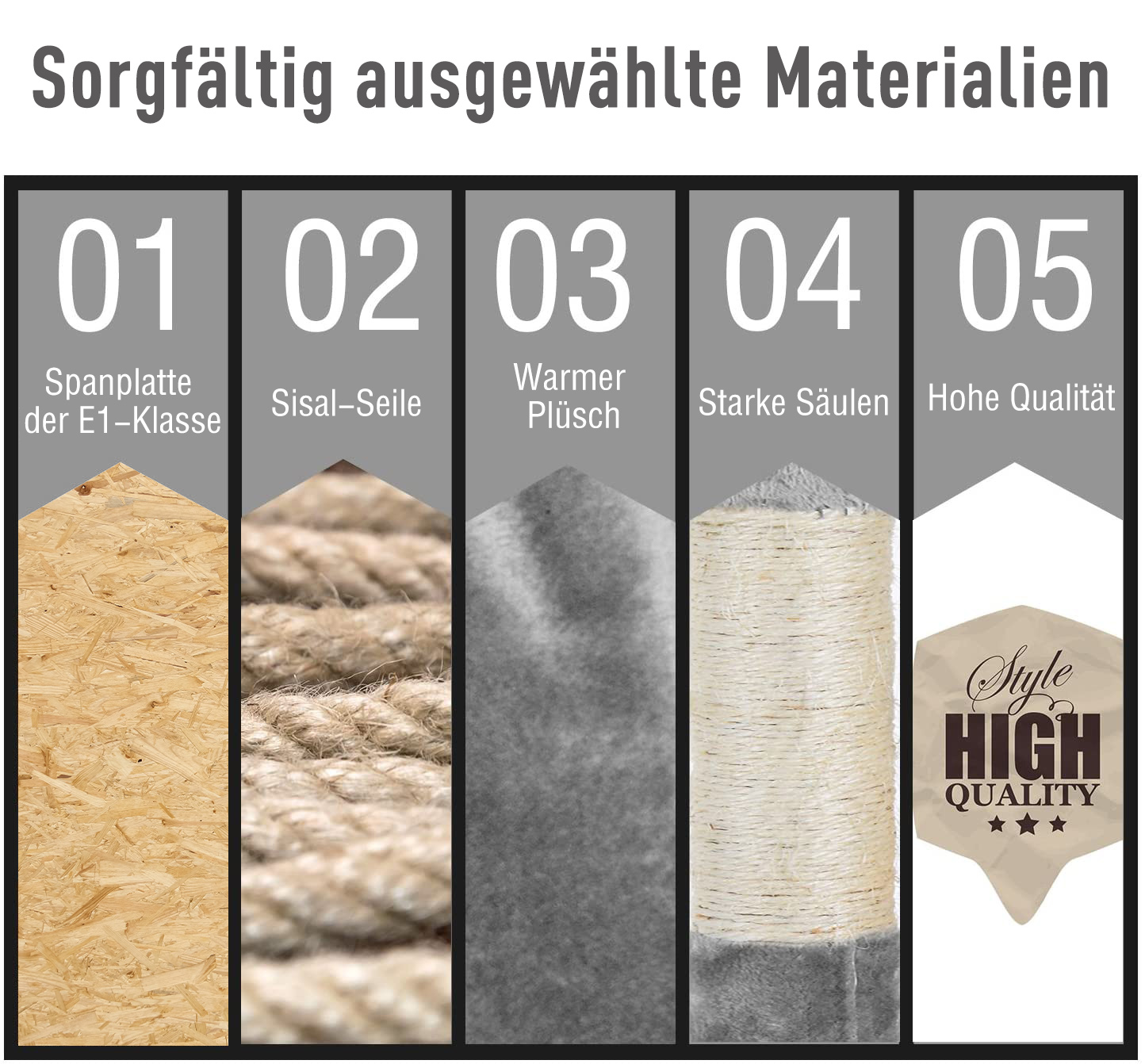 Kratzbaum mit Katzenhöhle Leiter  XXL Katzenbaum Kletterbaum Kletterbaum für Katzen Mehrstufiges Multiaktivitätszentrum Plüsch Grau 49 x 49 x 173 cm