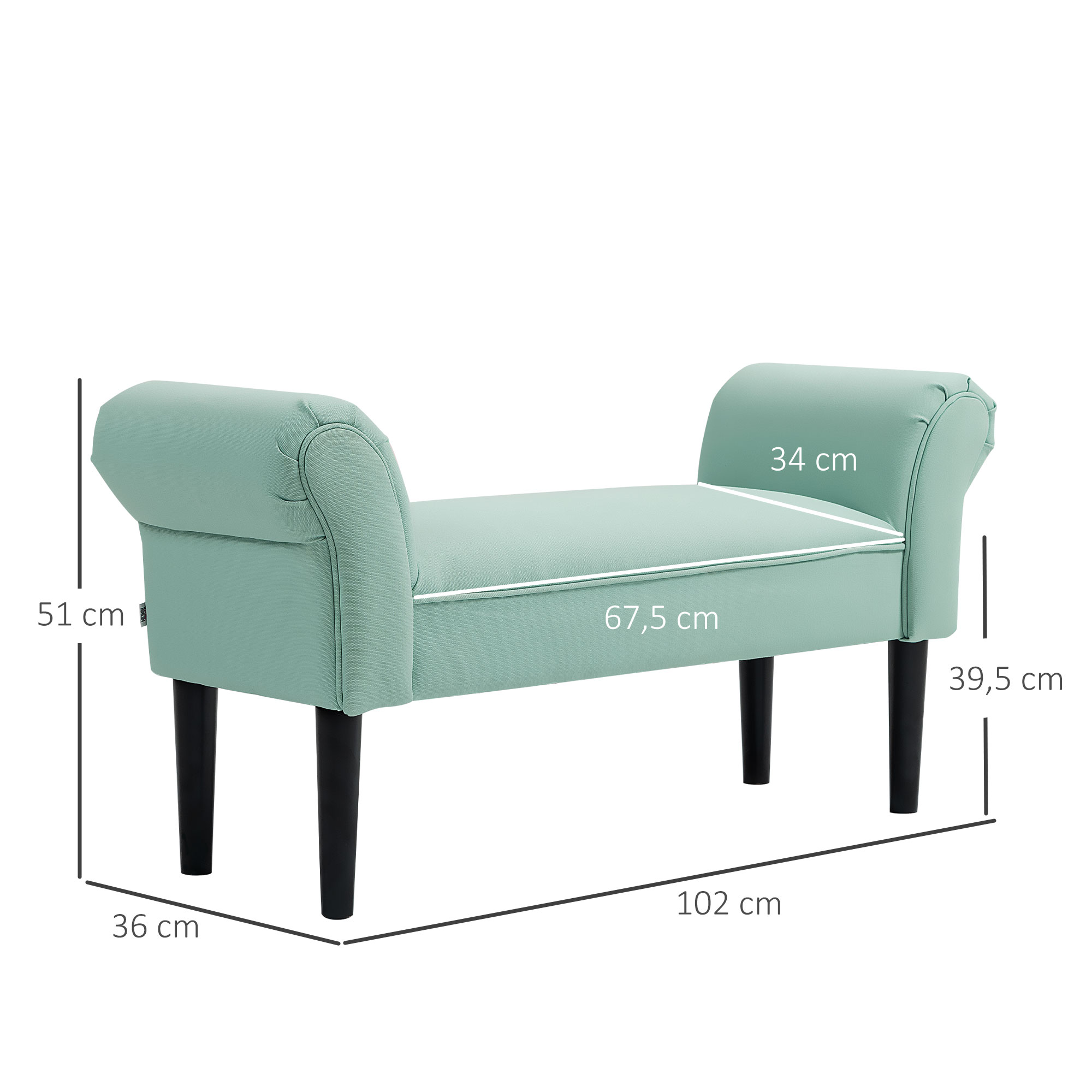 Gepolsterte Sitzbank für Schlafzimmer und Flur, bis 130 kg belastbar, 102 x 36 x 51 cm, Grün