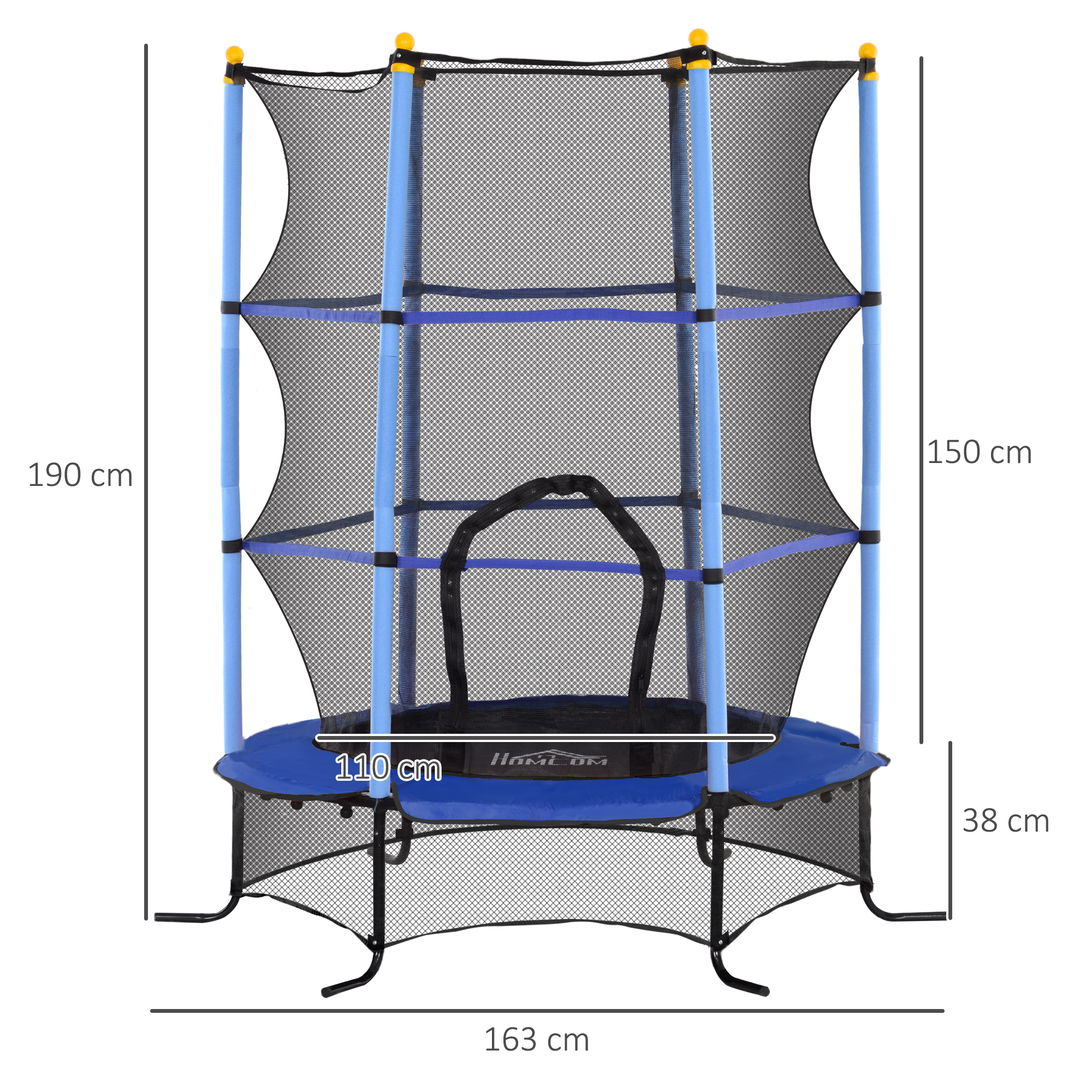 Trampolin für Kinder, Ø163 cm, mit Sicherheitsnetz, In- und Outdoor, Belastung bis 50 kg, Stahl, Kunststoff, Blau