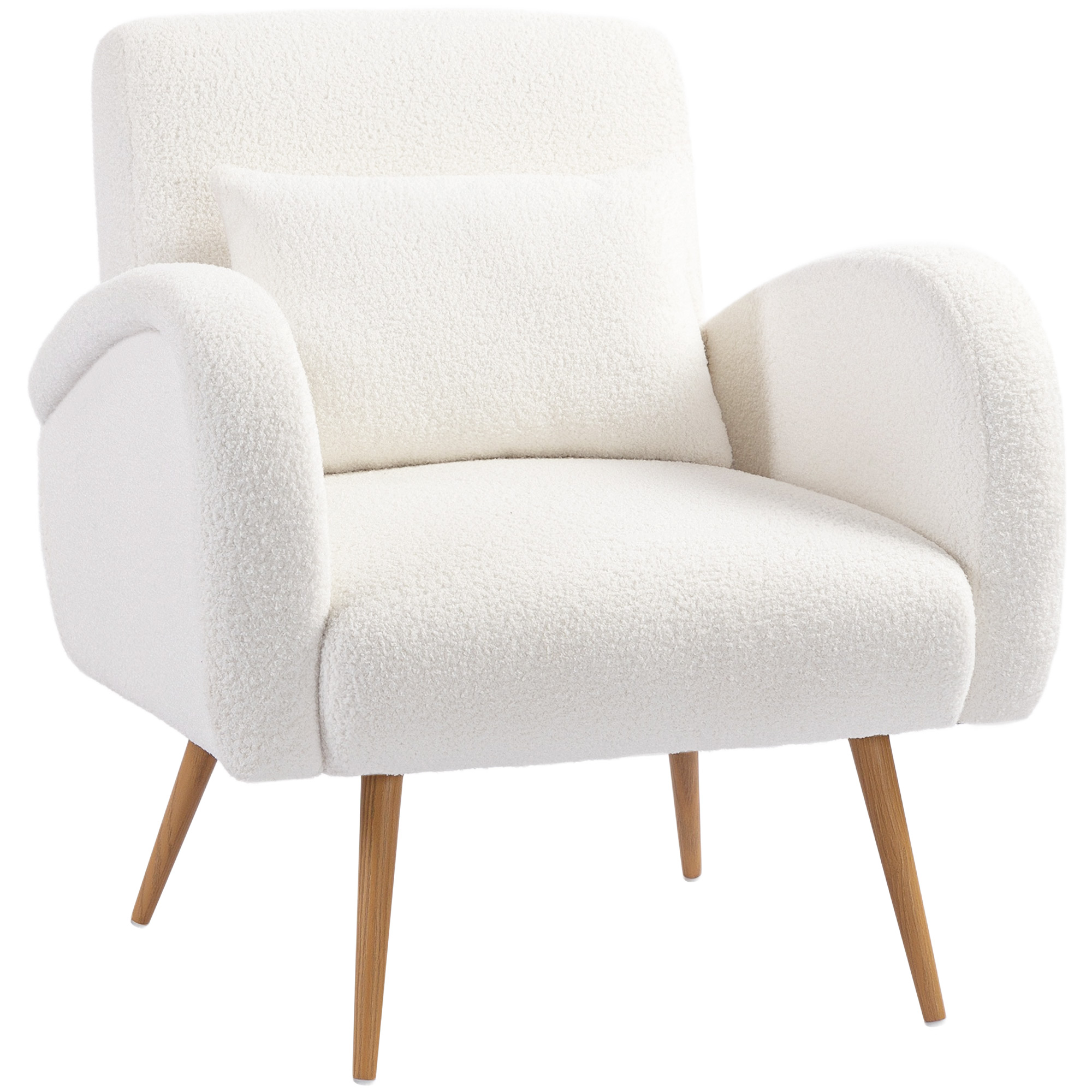 Polstersessel, Fleece-Bezug, gepolsterter Armlehnstuhl mit Lendenkissen, Metallbeine, Lesesessel, Cremeweiß