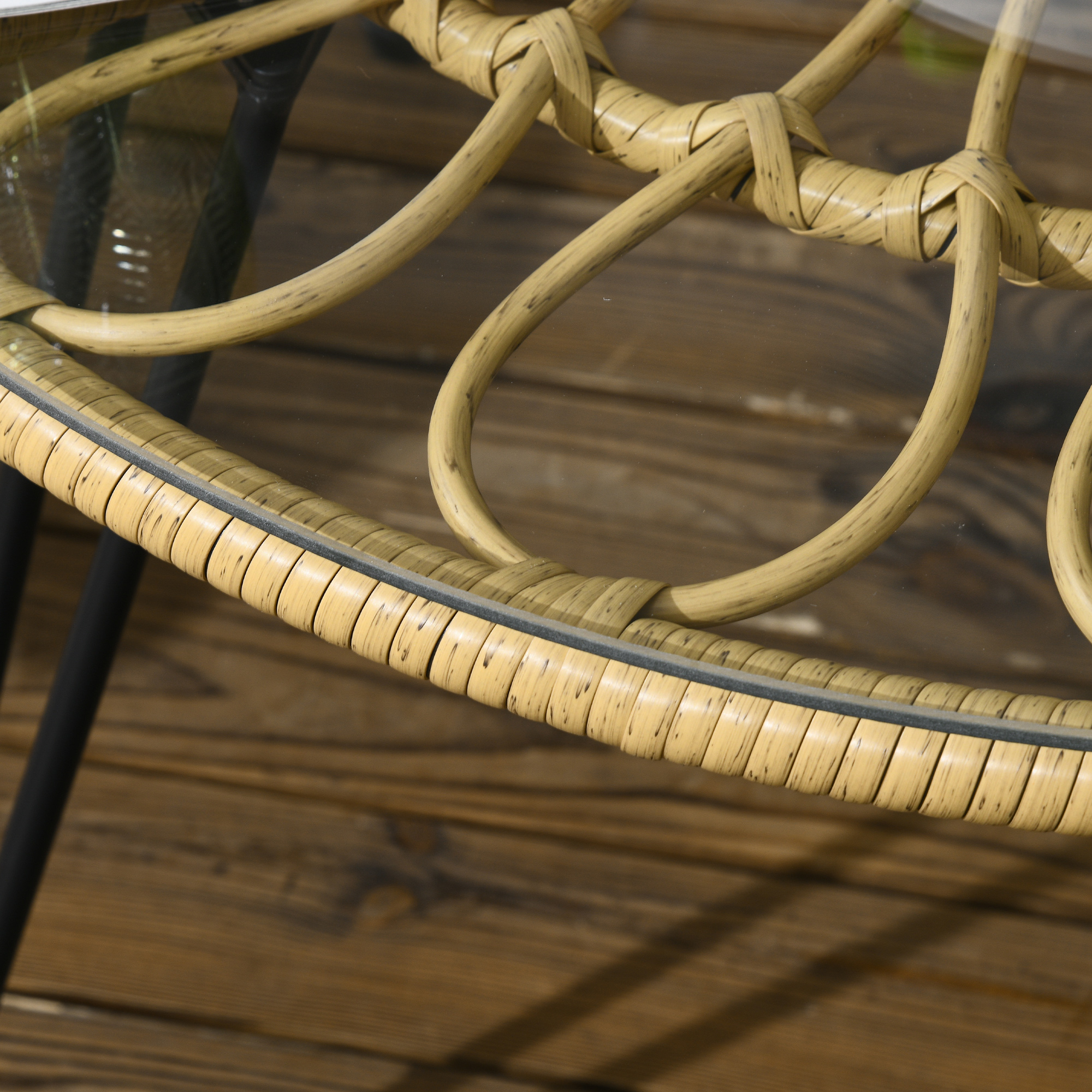 5-teilige Gartensitzgruppe, Boho-Stil, 1 Esstisch & 4 Stühle, Auflagen, Polyrattan, Beige/Natur