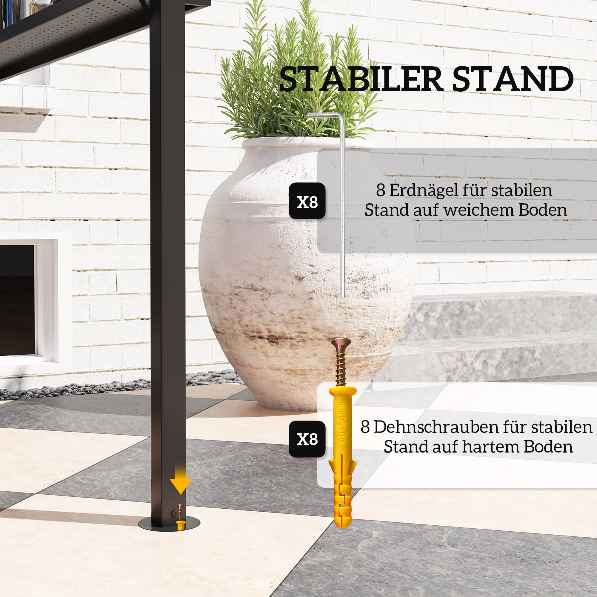 Grillpavillon 250 x 160 x 250 cm wasserdicht Gartenpavillon mit Doppelschichtdach, Seitenregalen Schwarz