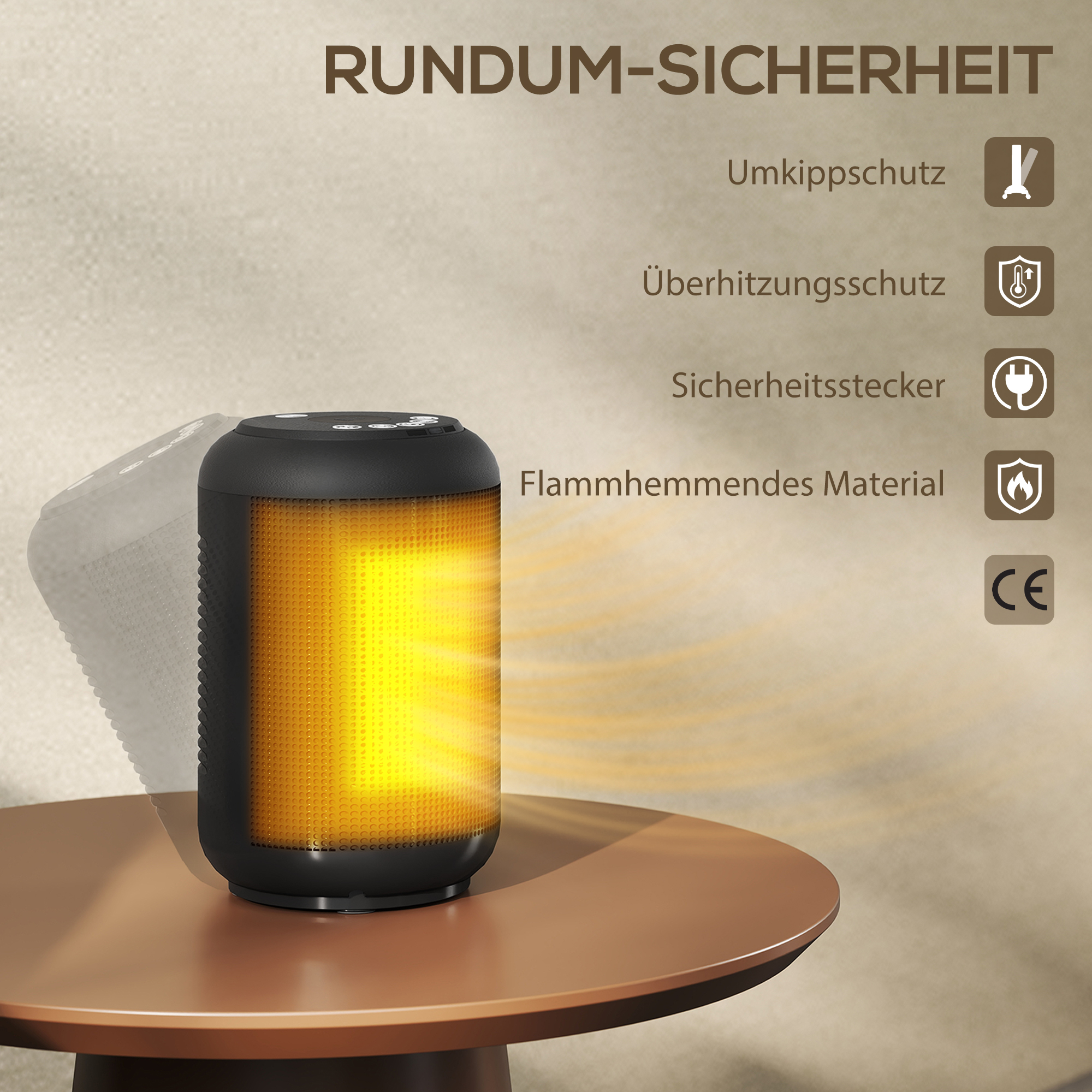 Heizgerät, 1500 W Heizlüfter mit 3 Modi, 24-Stunden-Timer, Kipp- und Überhitzungsschutz, 14 x 14 x 21,5 cm, Schwarz