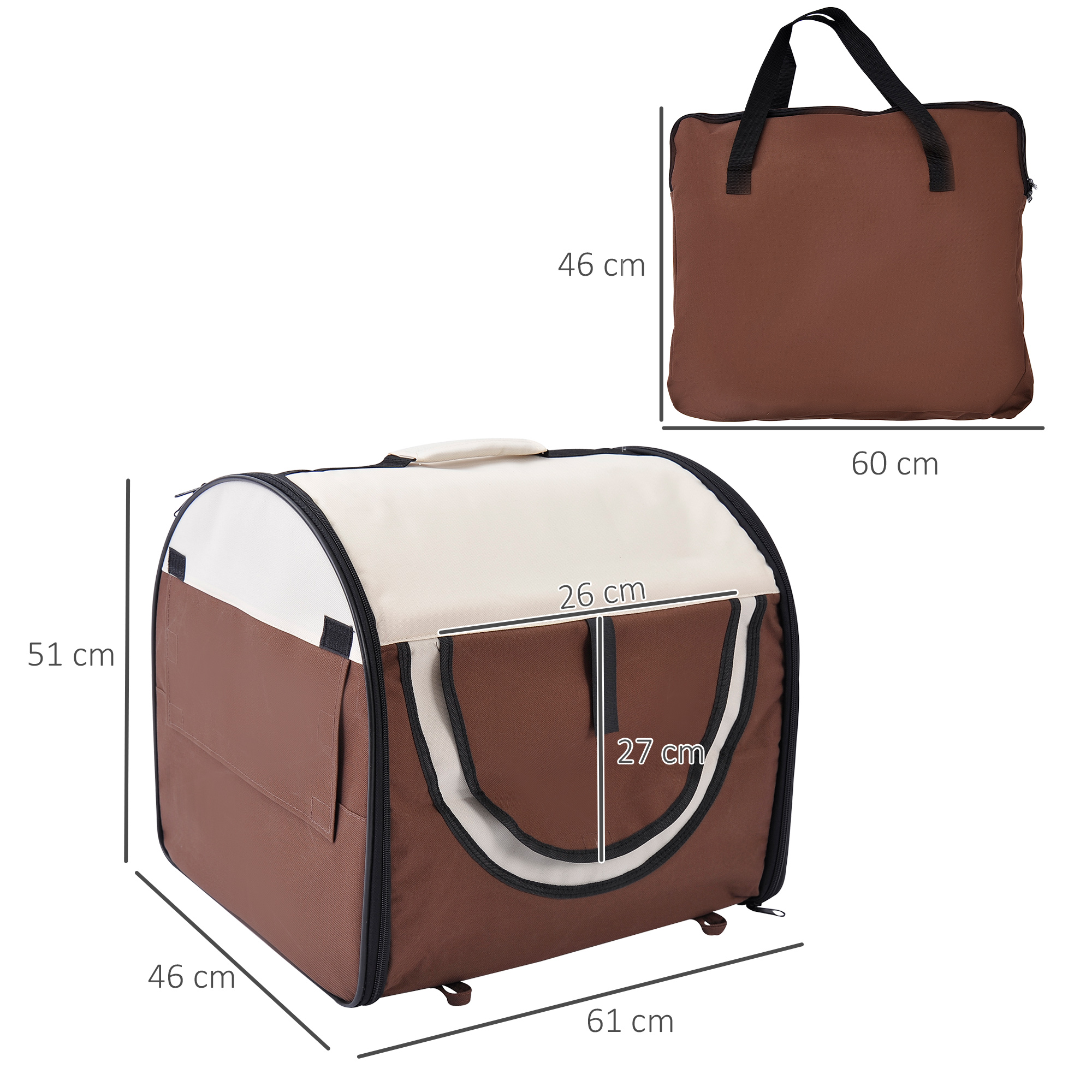 Hundebox faltbare Hundetransportbox Haustierrucksack mit Kissen Reisetasche Transportbox für Tier wasserdicht Oxfordstoff Kaffee 61 x 46 x 51 cm
