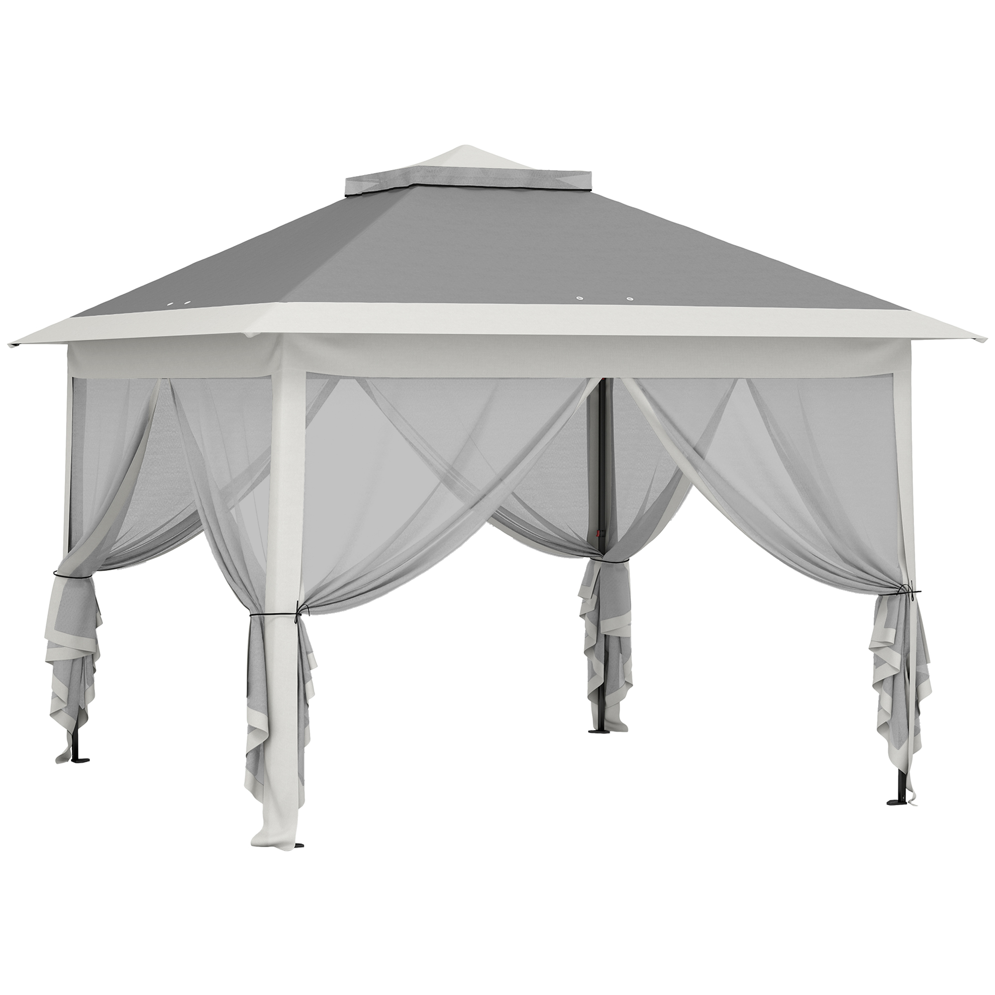 Faltpavillon, Gartenpavillon, Metall und Stoffplane, Netzvorhänge, Entwässerungslöcher, 330L x 330B x 288H cm, Grau