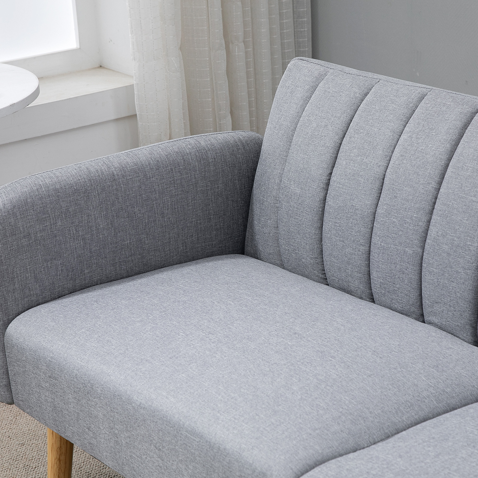 Schlafsofa, 2-Sitzer Stoffsofa, Sofa mit Schlaffunktion, leinenartiges Polyester, Kautschukholz, 173 x 75 x 73 cm, Grau