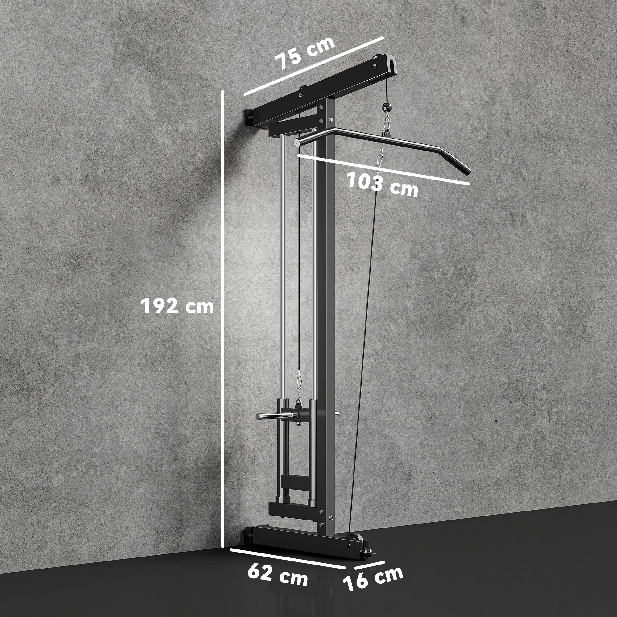 Rudermaschine für Training, wandmontiertes Fitnessgerät, Kabelmaschine für Heimfitnessstudio, Stahl, Schwarz