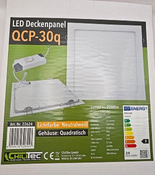 LED Licht-Panel "QCP-30Q", 30x30cm, 230V, 24W, 2200 Lumen,4200K /neutralweiß