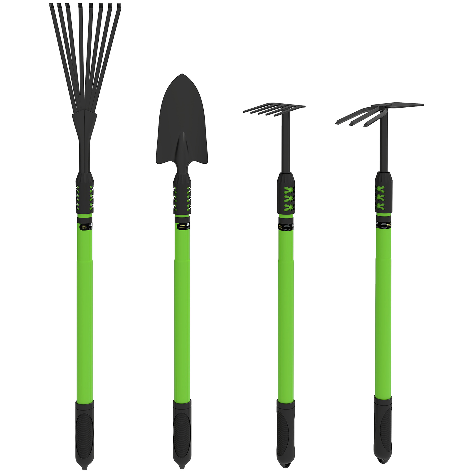Gartenwerkzeug-Set 4 Stück Gartengeräte-Set mit Schaufel Gartenhacke Gartenrechen Laubrechen Grün