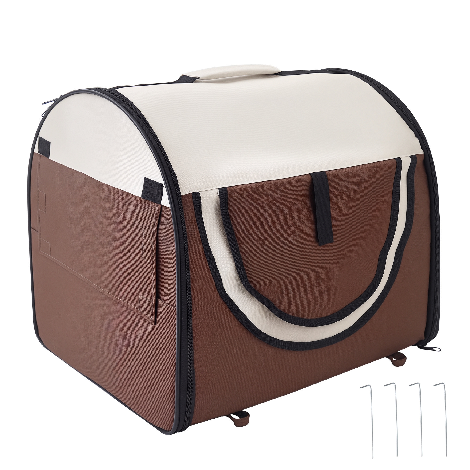 Hundebox faltbare Hundetransportbox Haustierrucksack mit Kissen Reisetasche Transportbox für Tier wasserdicht Oxfordstoff Kaffee 61 x 46 x 51 cm